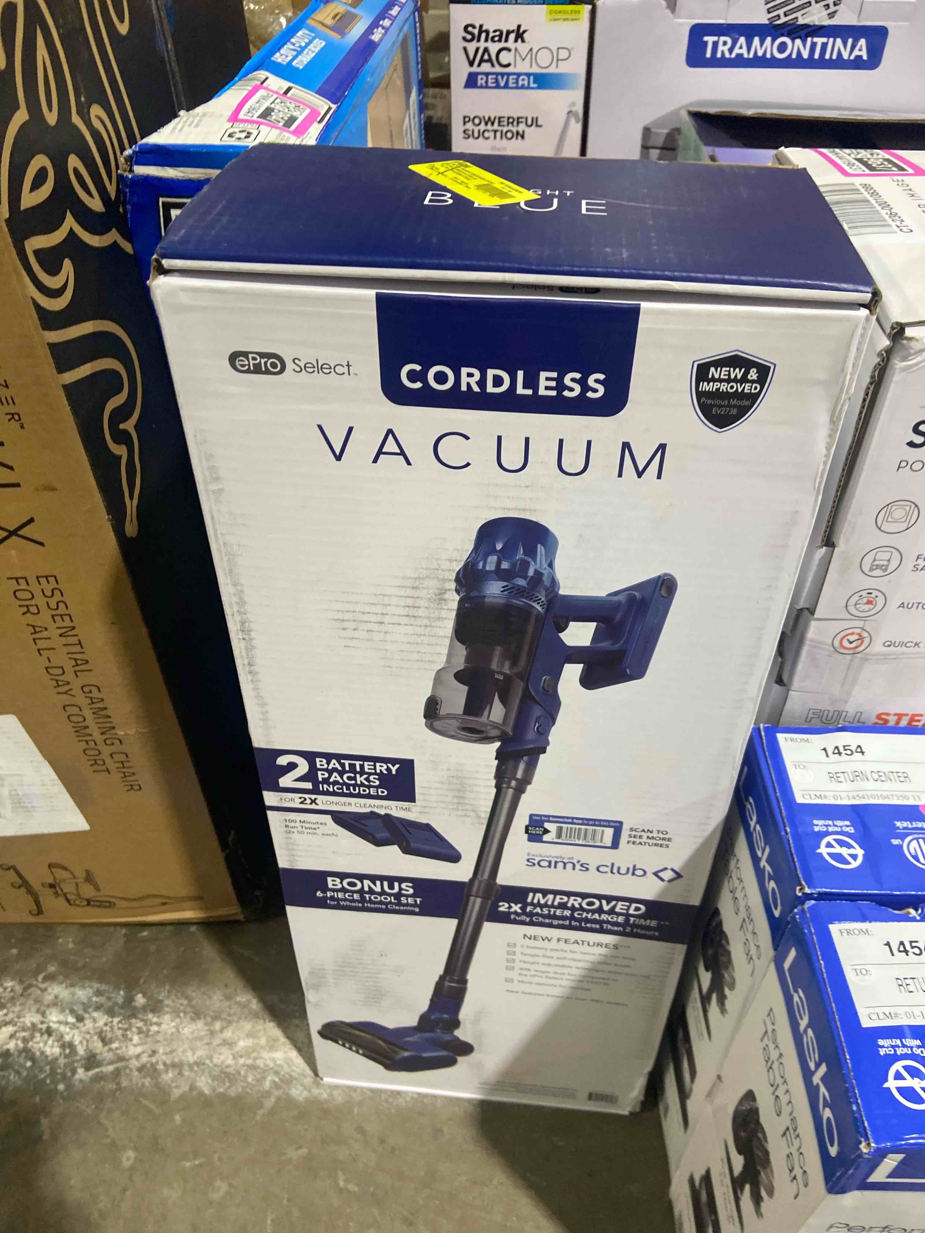 Condition photo showing New/Like New for ePro Select Cordless Stick Vacuum with 2 Batteries and 6 Tools
