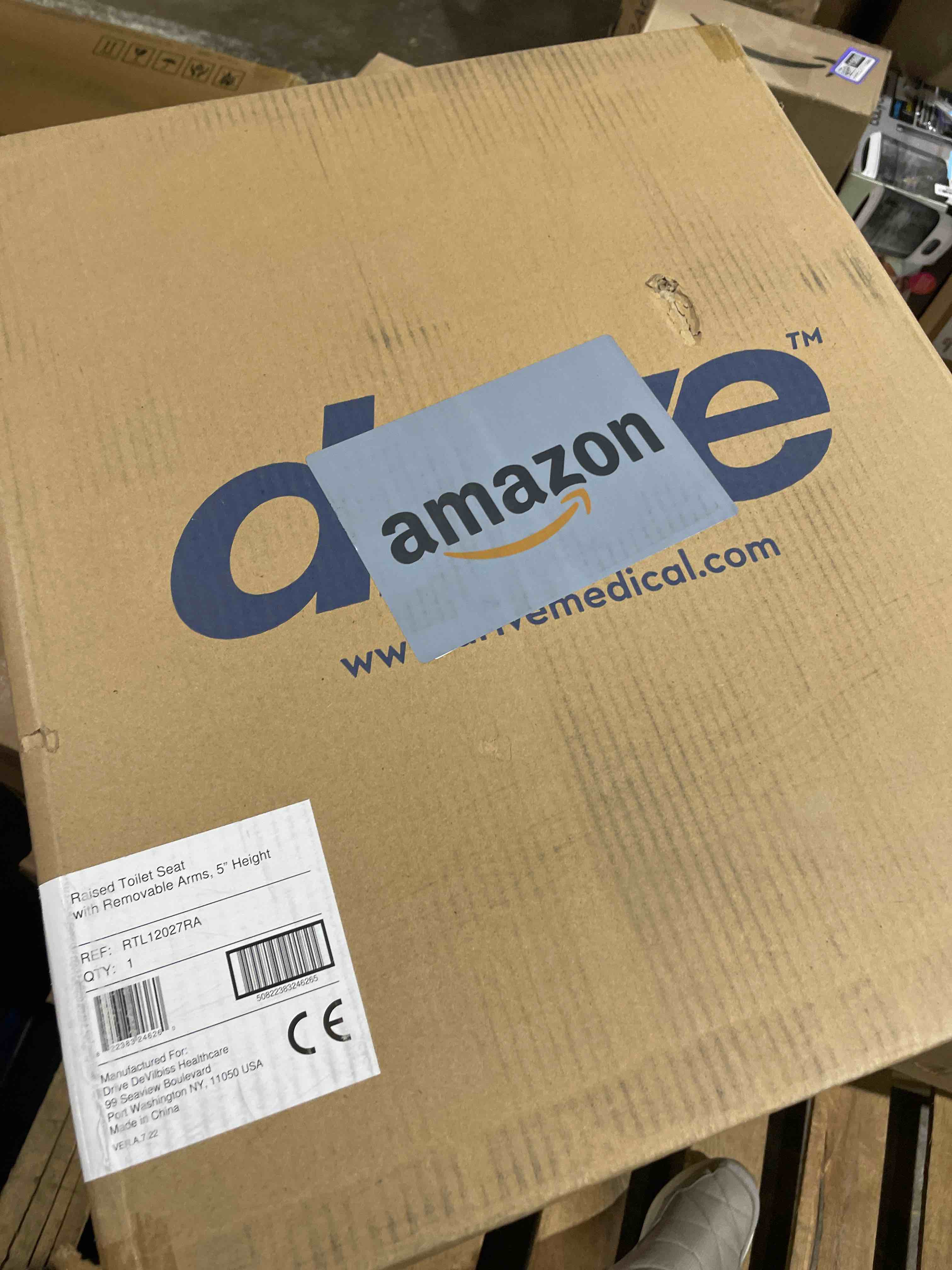 Condition photo showing New/Like New for Drive Medical Folding Steel Bedside Commode Chair - 3-in-1 Portable Toilet - Adjustable Height - 350 Lb Weight Capacity - 7.5 Qt Bucket - Adult Commode - Grey 1 Count (Pack of 1)