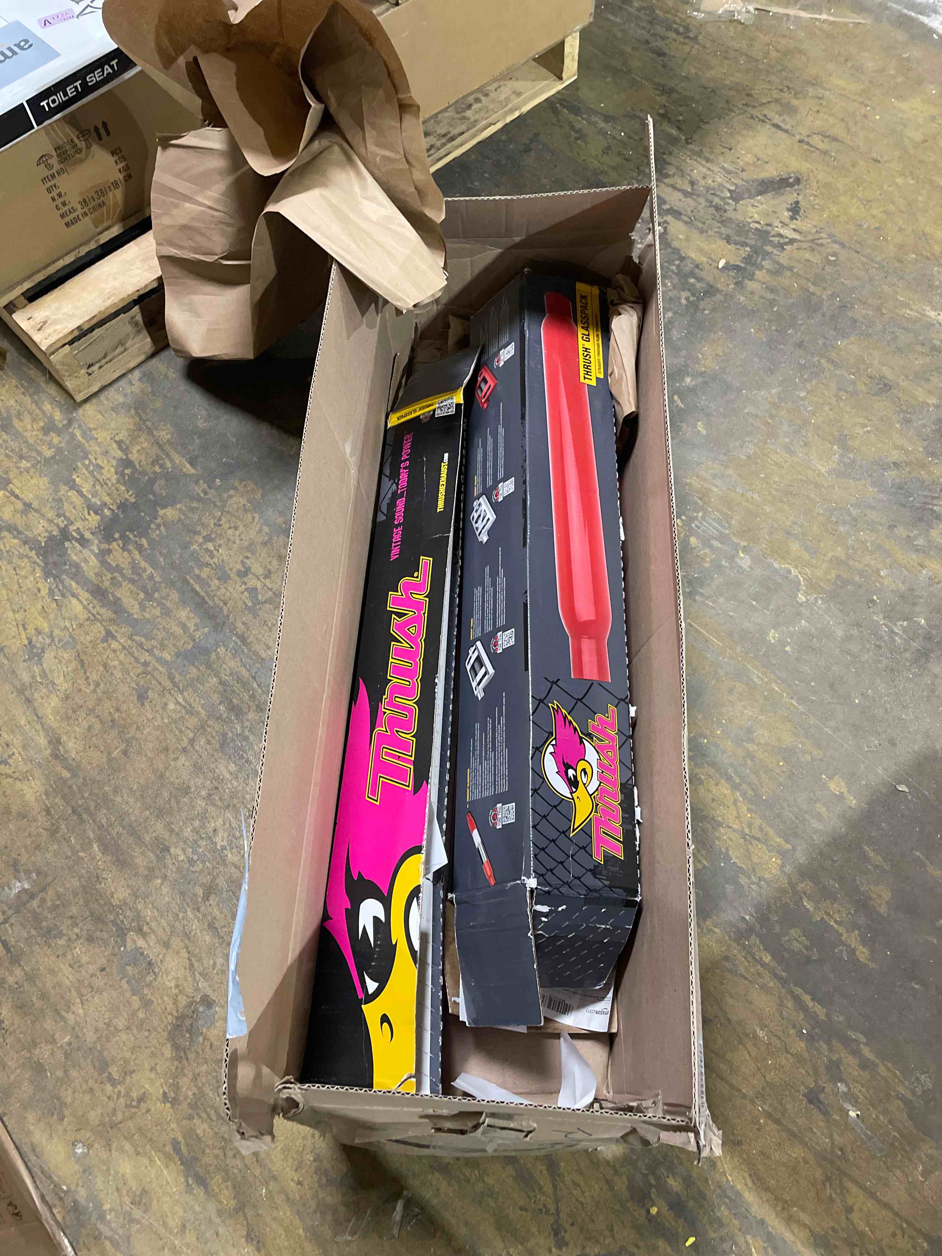 Condition photo showing As Is for ((2PACK))Thrush Glasspack Deep Performance Tone Inlet 2.5 Pipe Connection Outlet 2.5 Pipe