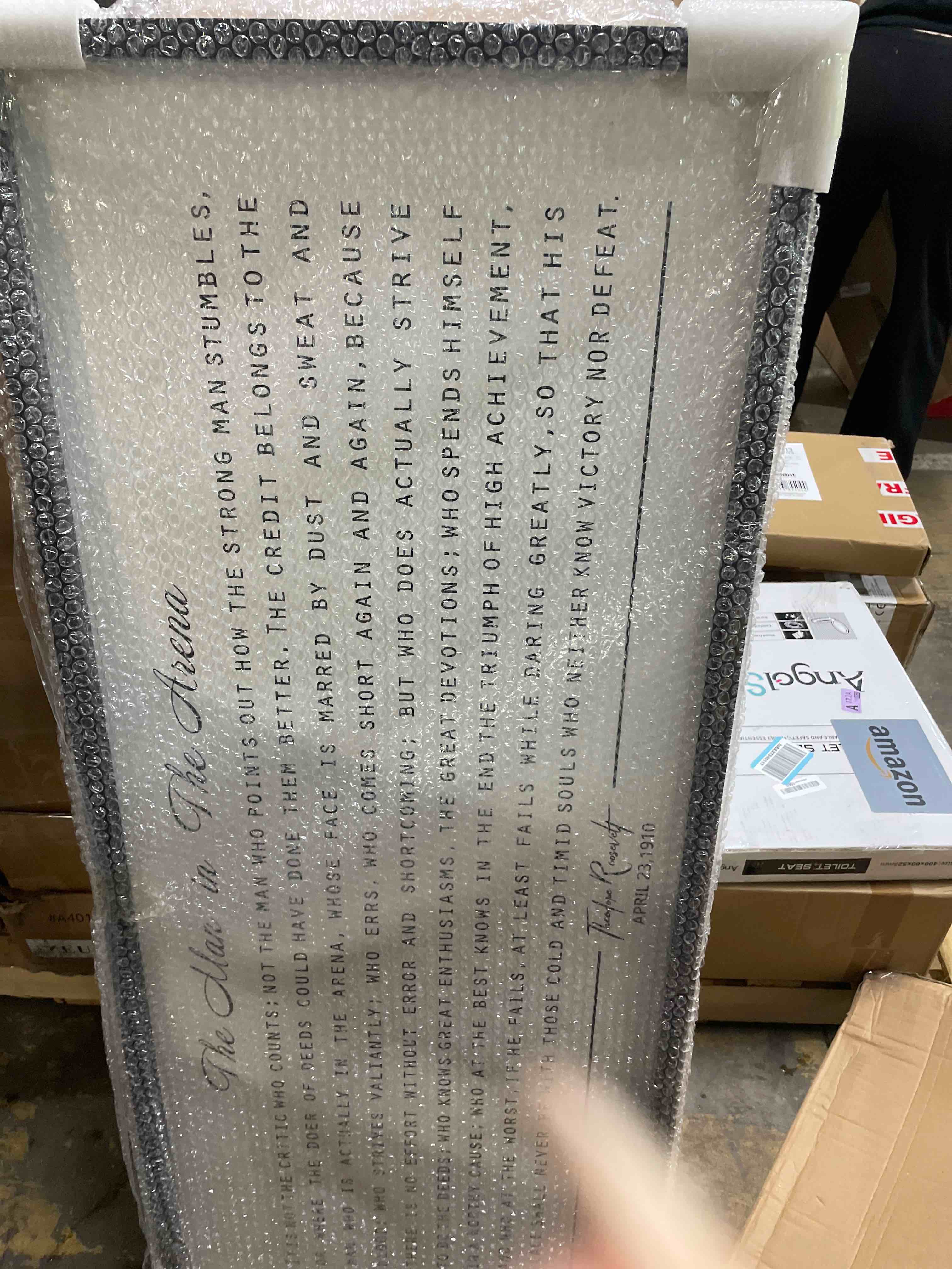 Condition photo showing New/Like New for Surfapans The Man In The Arena Wall Decor 40"x15" Morden Office Motivational Wood Framed Sign For Men Large Farmhouse Living Room Inspirational Quotes Positive Speech Home Wall Decoration (Black)