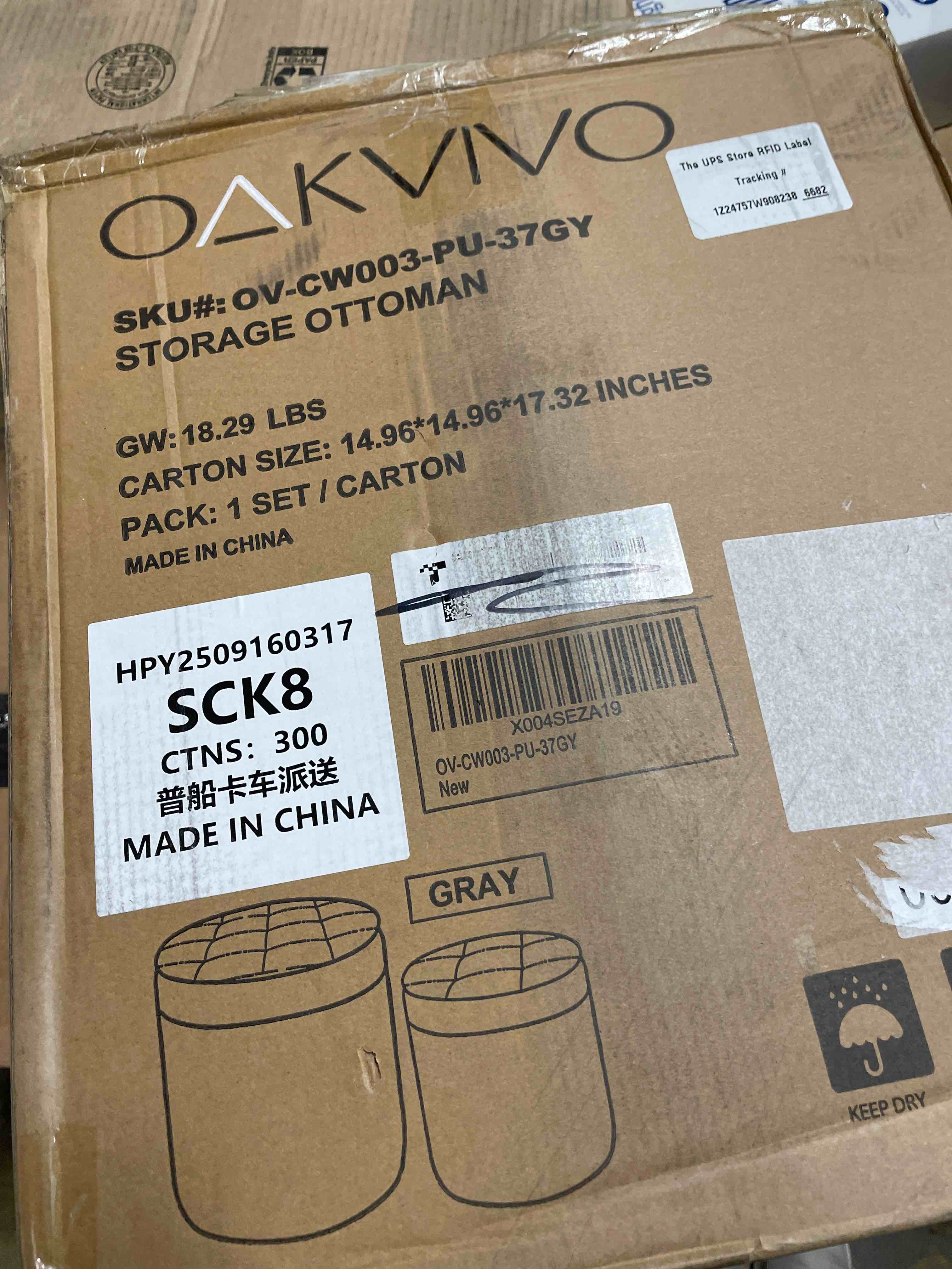 Condition photo showing New/Like New for 12.6" W x 14.17" H & 14.76" W x 17.32" H Round Set of 2 Ottoman with Storage Vanity Stool for Makeup Multifunctional Ottomans Padded Seat Foot Rest, Padded Seat Footrest for Living Room,Grey Grey 14.8"D x 14.8"W x 17.3"H