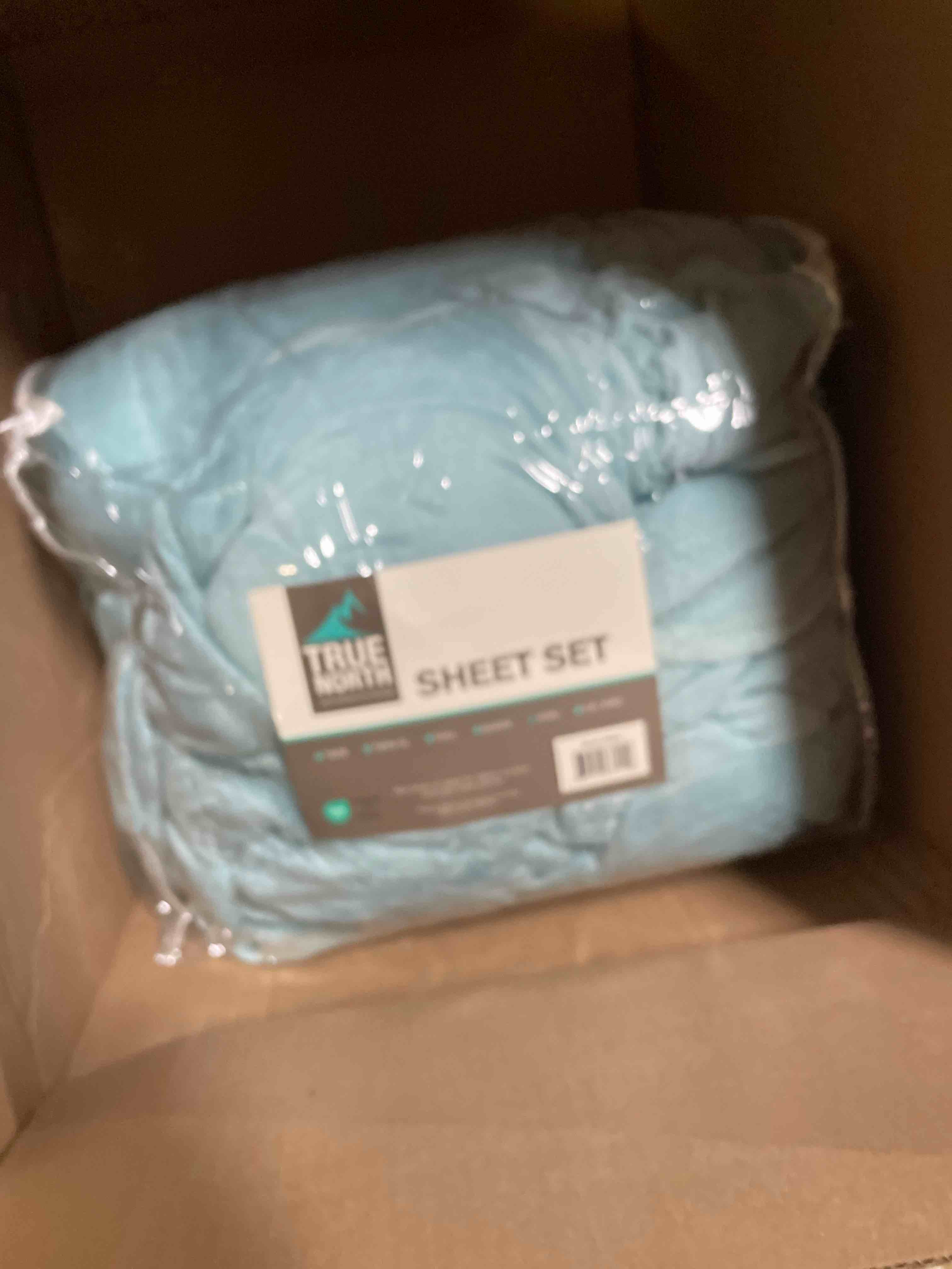 Condition photo showing As Is for Sleep Philosophy True North Soloft Plush Bed Sheet Set, Wrinkle Resistant, Warm, Soft Fleece Sheets with 14" Deep Pocket Cold Season Cozy Bedding-Set, Matching Pillow Case, King, Aqua, 4 Piece King Aqua