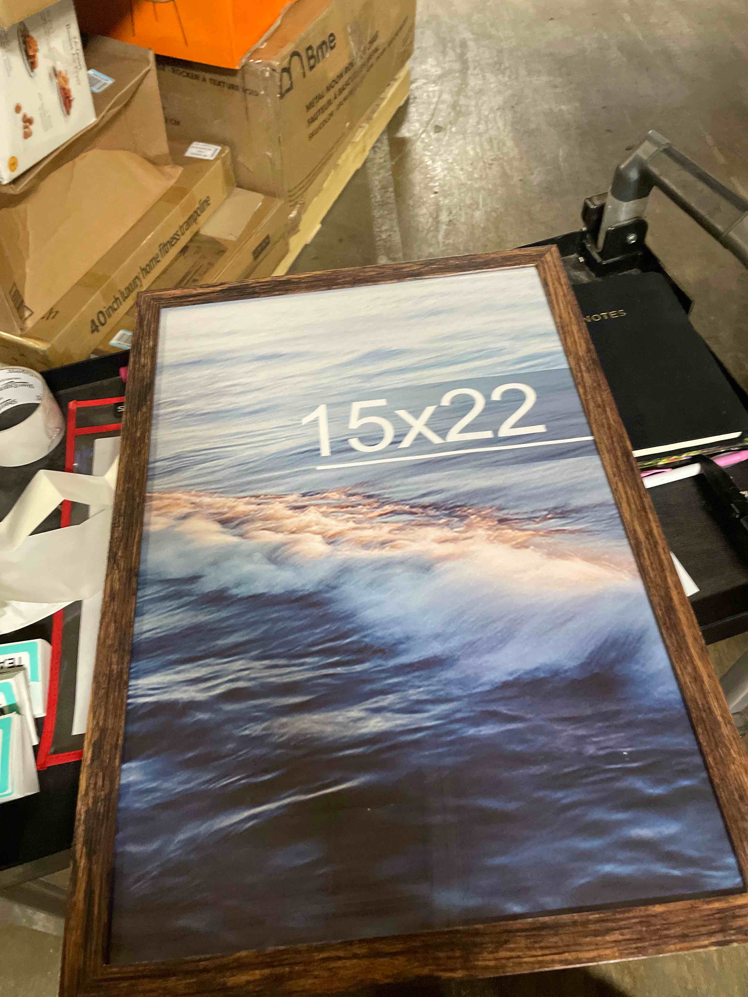 Condition photo showing New/Like New for wallsthatspeak 15x22 Dark Walnut Rustic Pine Picture Frame for Puzzles Posters Photos or Artwork