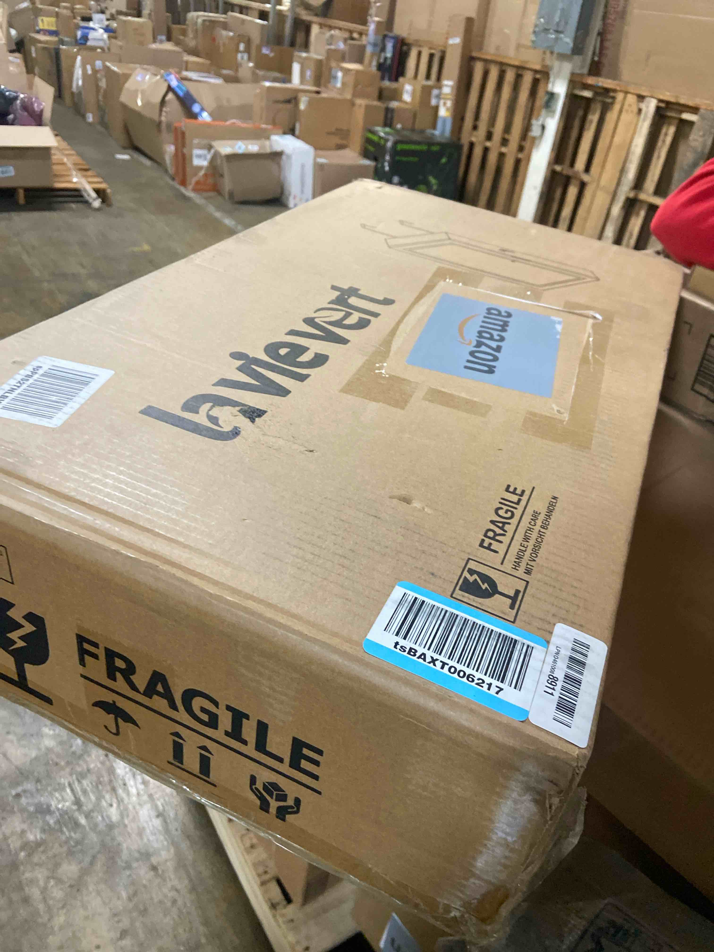 Condition photo showing New/Like New for LAVIEVERT Jewelry Armoire with LED Lighted Mirror, Wall/Door Mounted Frameless Mirror with 3 Color Lights, Lockable Jewelry Cabinet Hanging Jewelry Organizer with 2 Drawers - Black