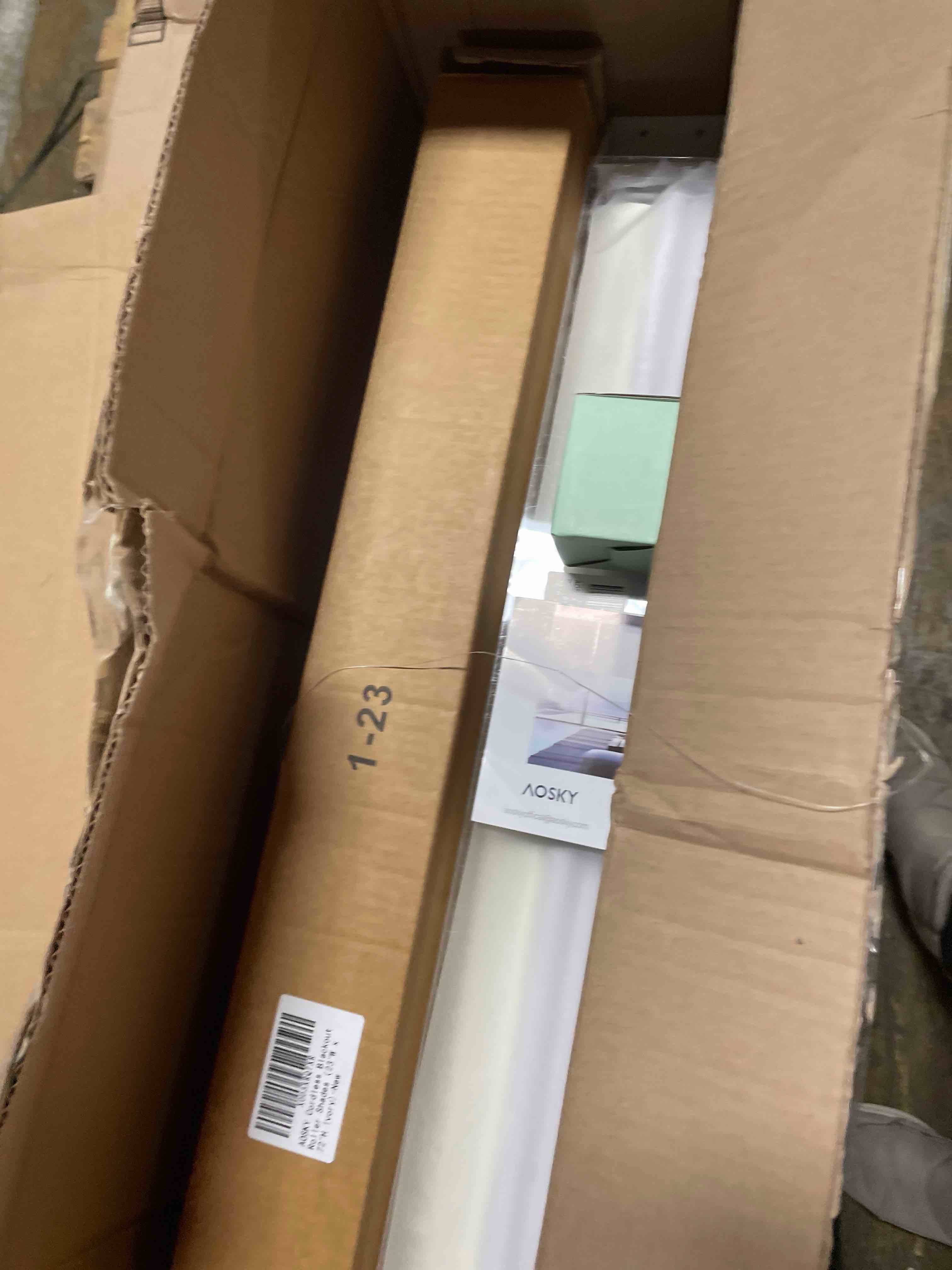 Condition photo showing New/Like New for AOSKY Cordless Roller Shades Blackout Blinds for Windows Room Darkening Rolled Up Shades with Spring System, UV Protection Window Shades Door Blinds for Home and Office (23" W x 72" H, Ivory)