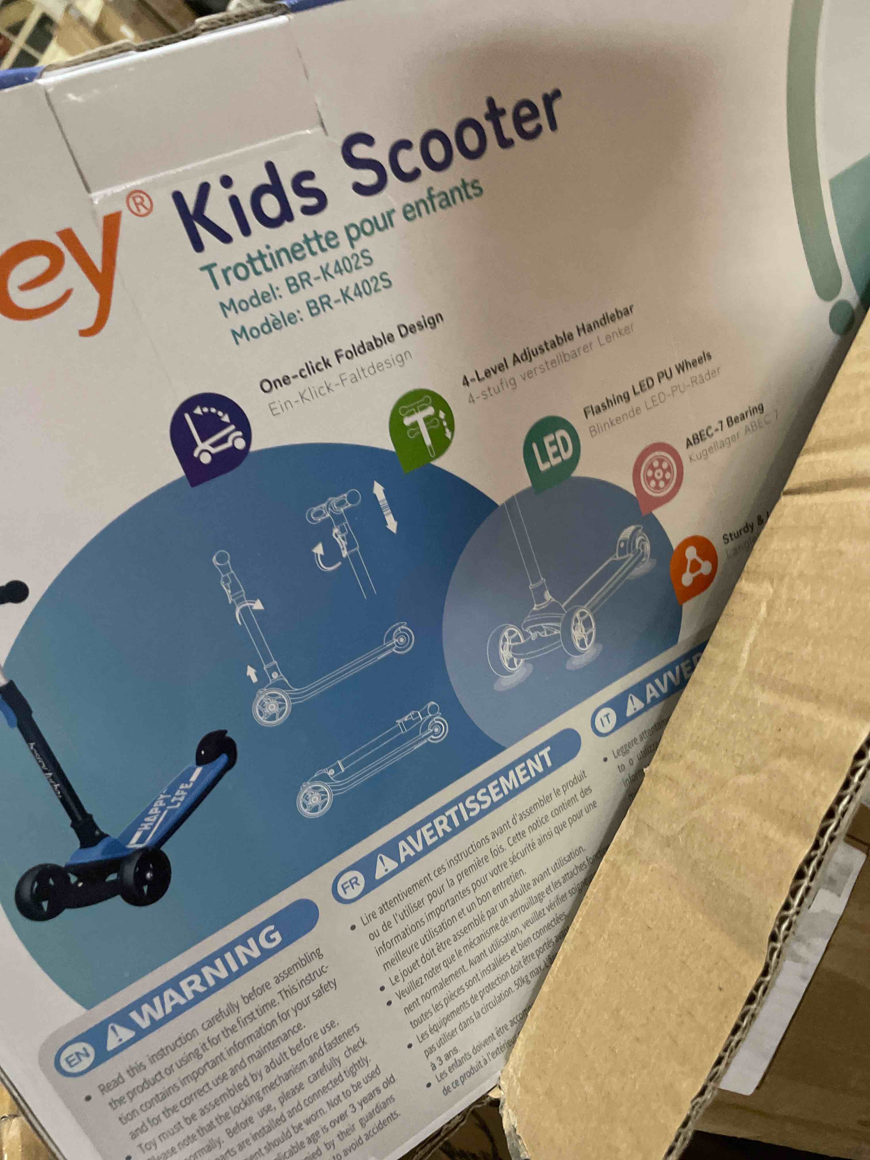 Condition photo showing New/Like New for Besrey Kick Scooter for Kids Ages 3-10, 3-Wheel Folding Scooter with Adjustable Height, LED Light Wheels, Extra Wide Deck for Outdoor Activities Blue