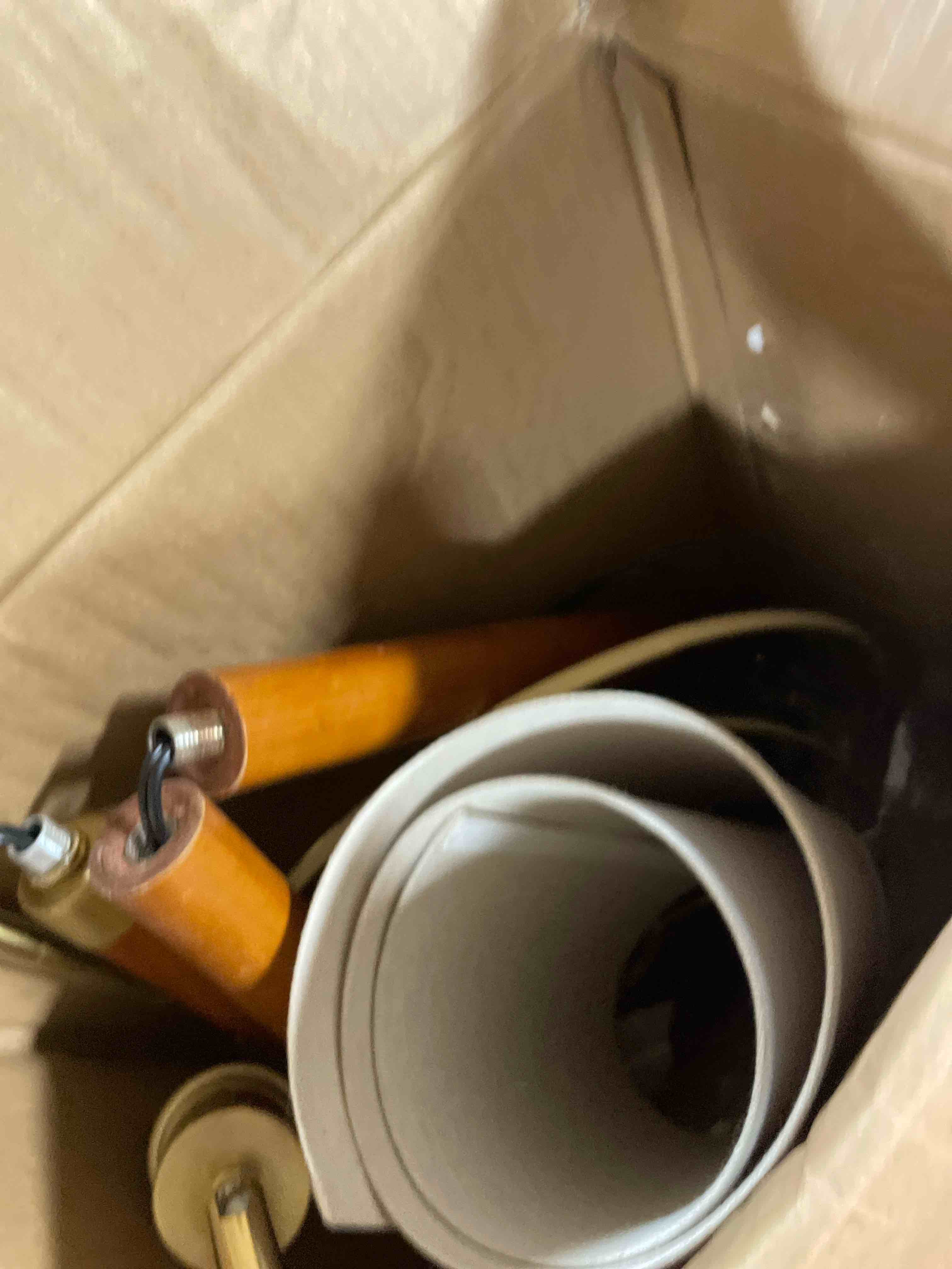 Condition photo showing As Is for 62.5" Wood Floor Lamp for Living Room Gold with Foot Switch Arc Standing Tall Lamps for Bedroom Mid Century Modern Corner Floor Lamps for Office Nursery Industrial Reading Light Room Lamp Wood & Gold