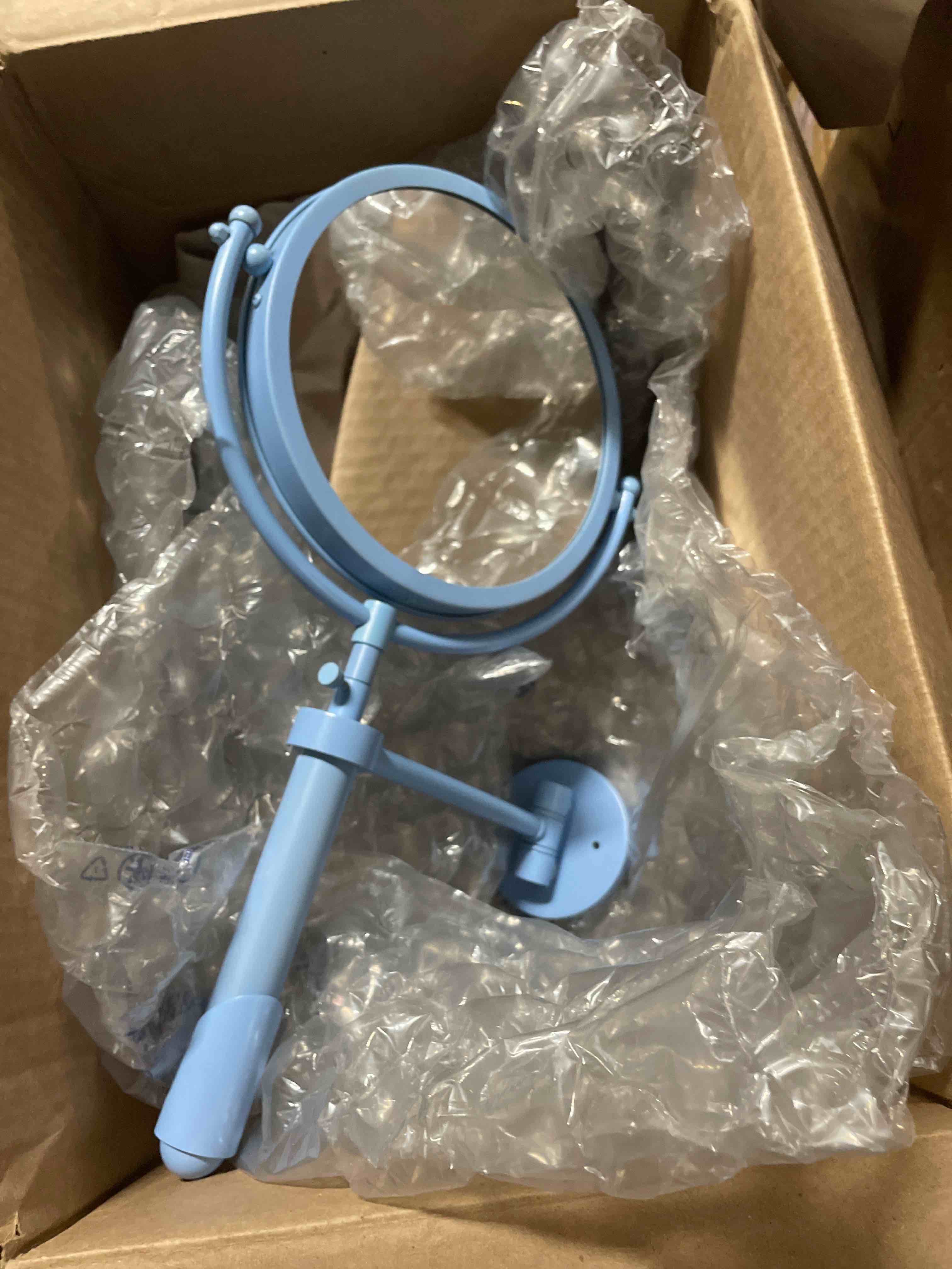 Condition photo showing New/Like New for Allied Brass TRM-8/5X-FTB Tribecca Collection Wall Mounted Make-Up Mirror 8 Inch Diameter with 5X Magnification, Flat Troll Blue