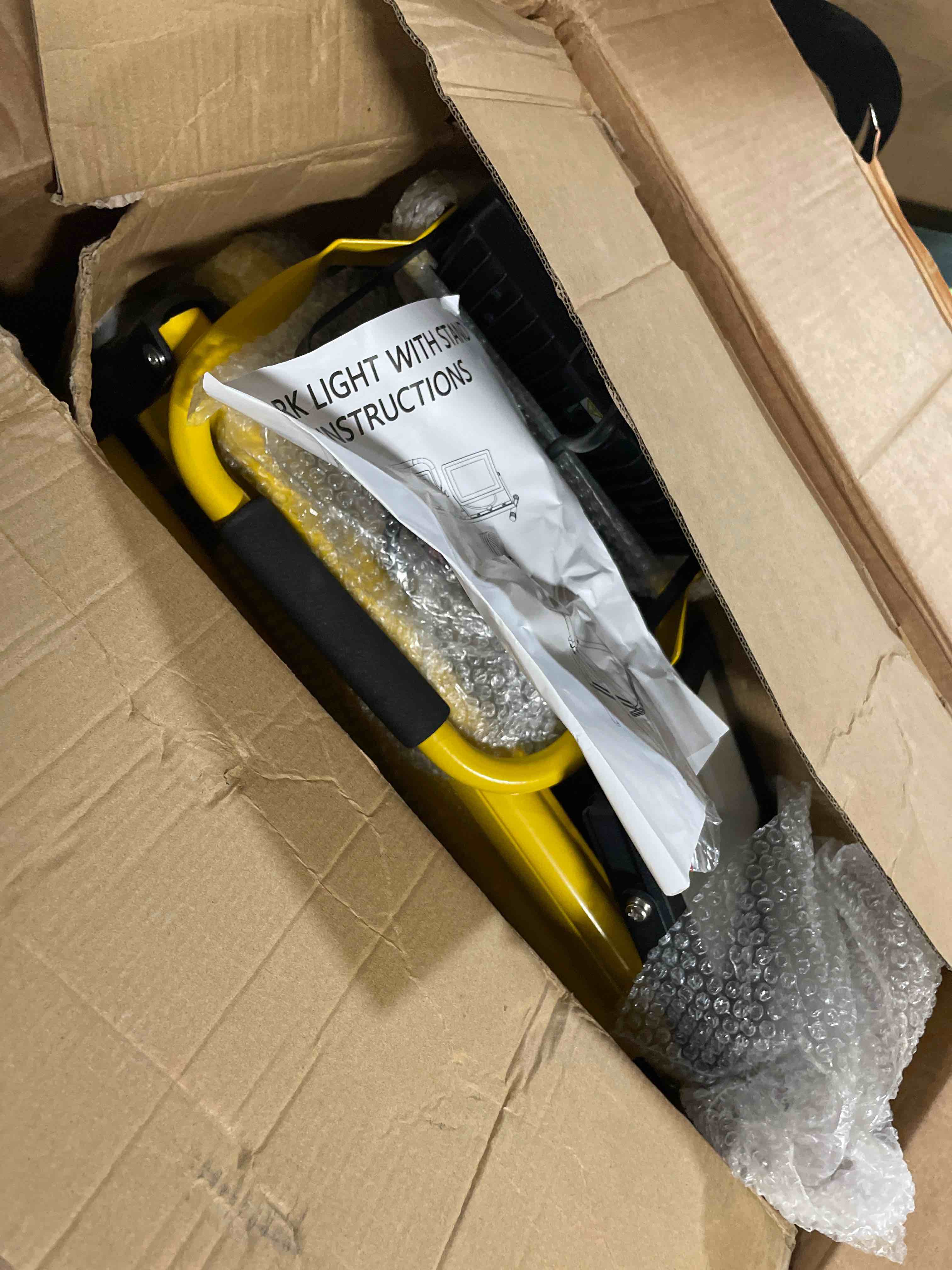 Condition photo showing As Is for 21000Lumen LED Work Lights with Stand - 3 Head Portable Work Light with 16FT Cord - IP66 Waterproof Tripod Worklights for Outdoor Indoor Job Site Workshop Garage Construction Site Lighting 3 Heads