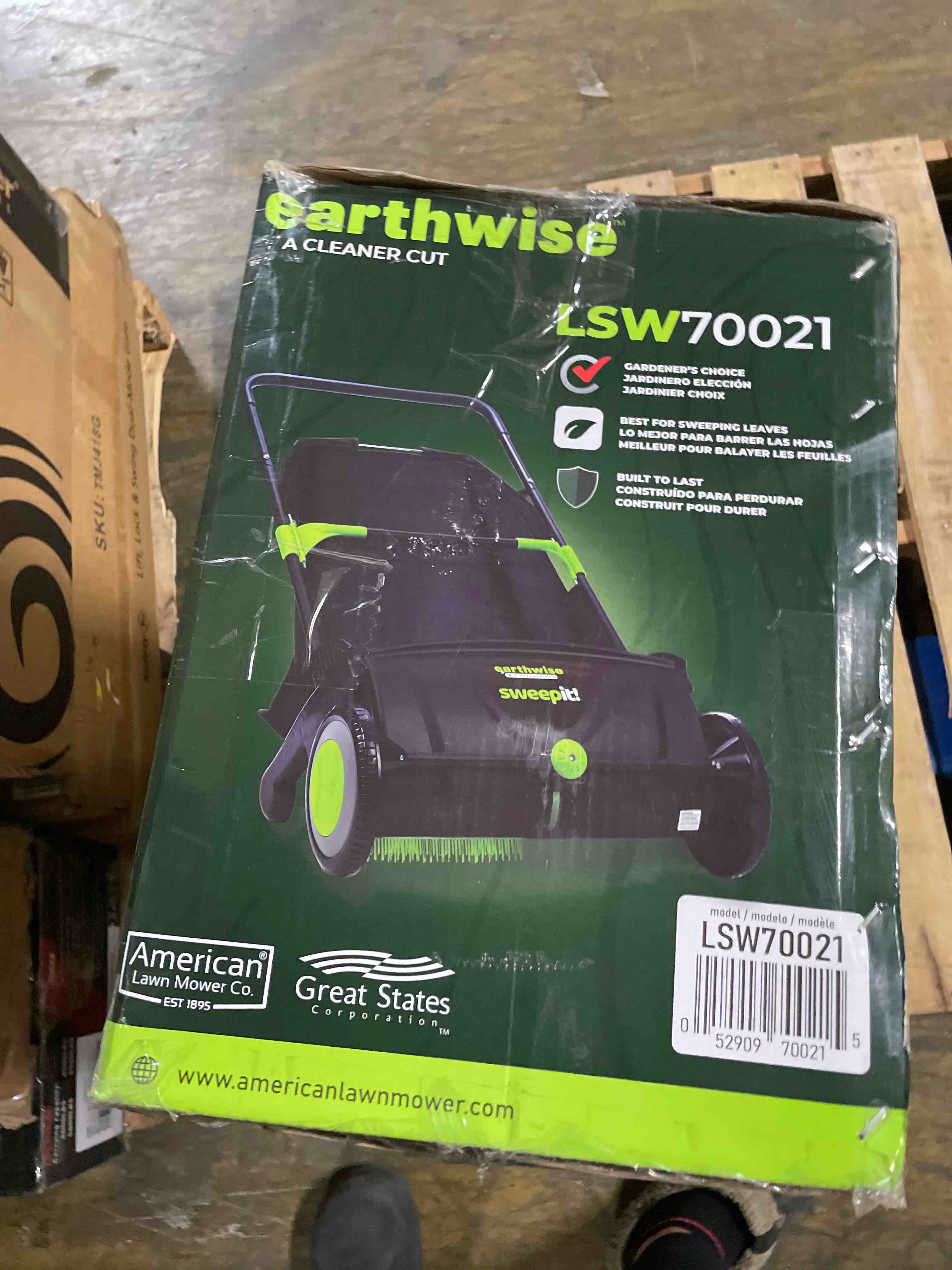 Condition photo showing As Is for Earthwise LSW70021 21-Inch Width Leaf & Grass Push Lawn Sweeper, Black