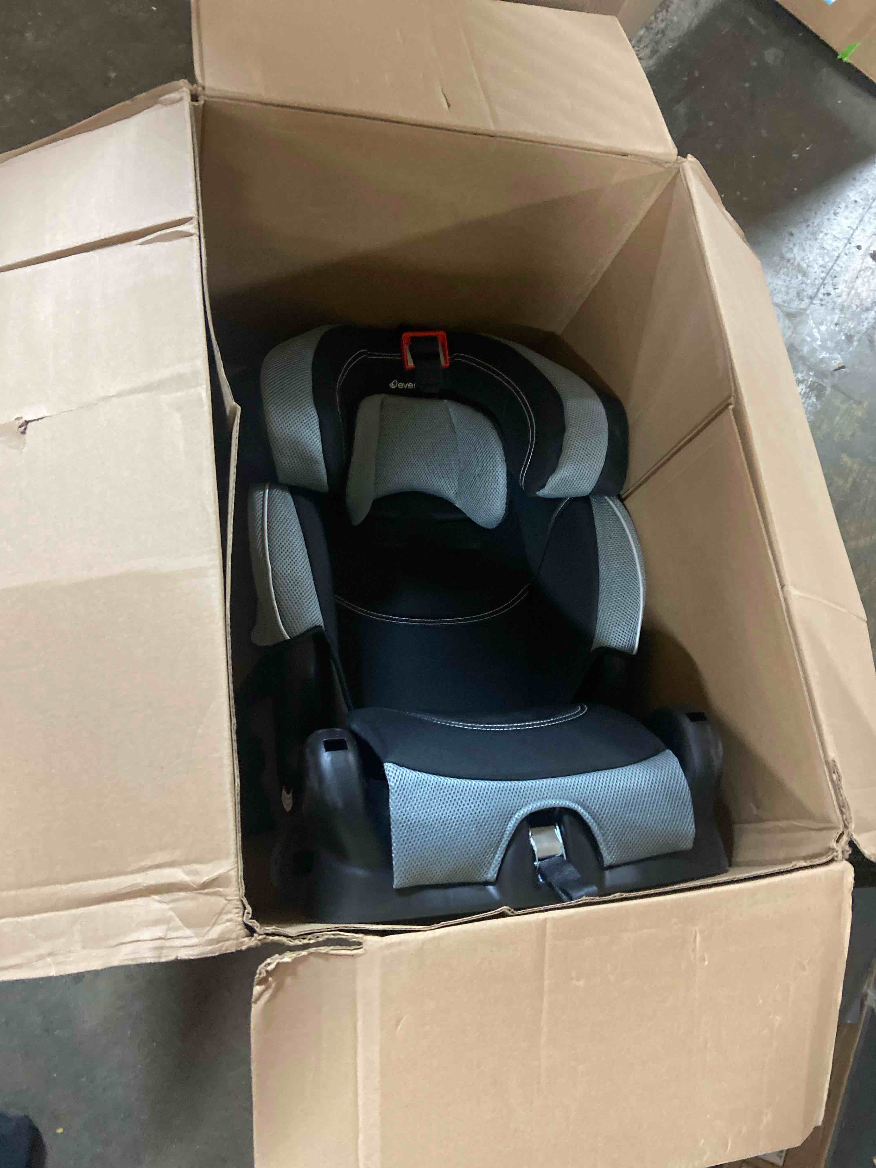 Condition photo showing New/Like New for Evenflo High-Back Booster Car Seat with Harness, 22 to 110lbs, Maestro Sport, Granite Gray OLD Evenflo High-Back Booster Car Seat