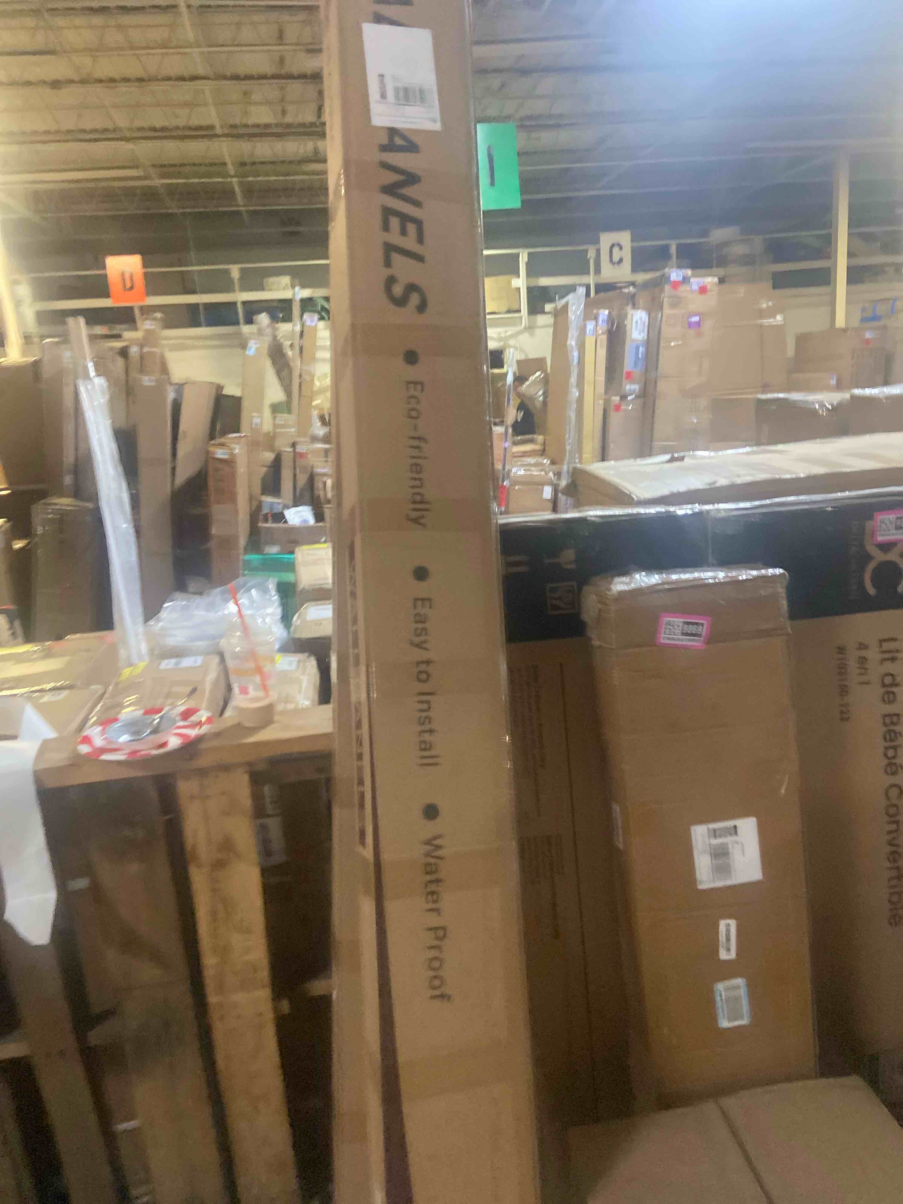 Condition photo showing New/Like New for Upick WPC Slat Wall Panels, 7 Pack 94 x 6.61 in 3D Wood Wall Panels Fluted Textured for Interior Wall Decor, Gray Oak