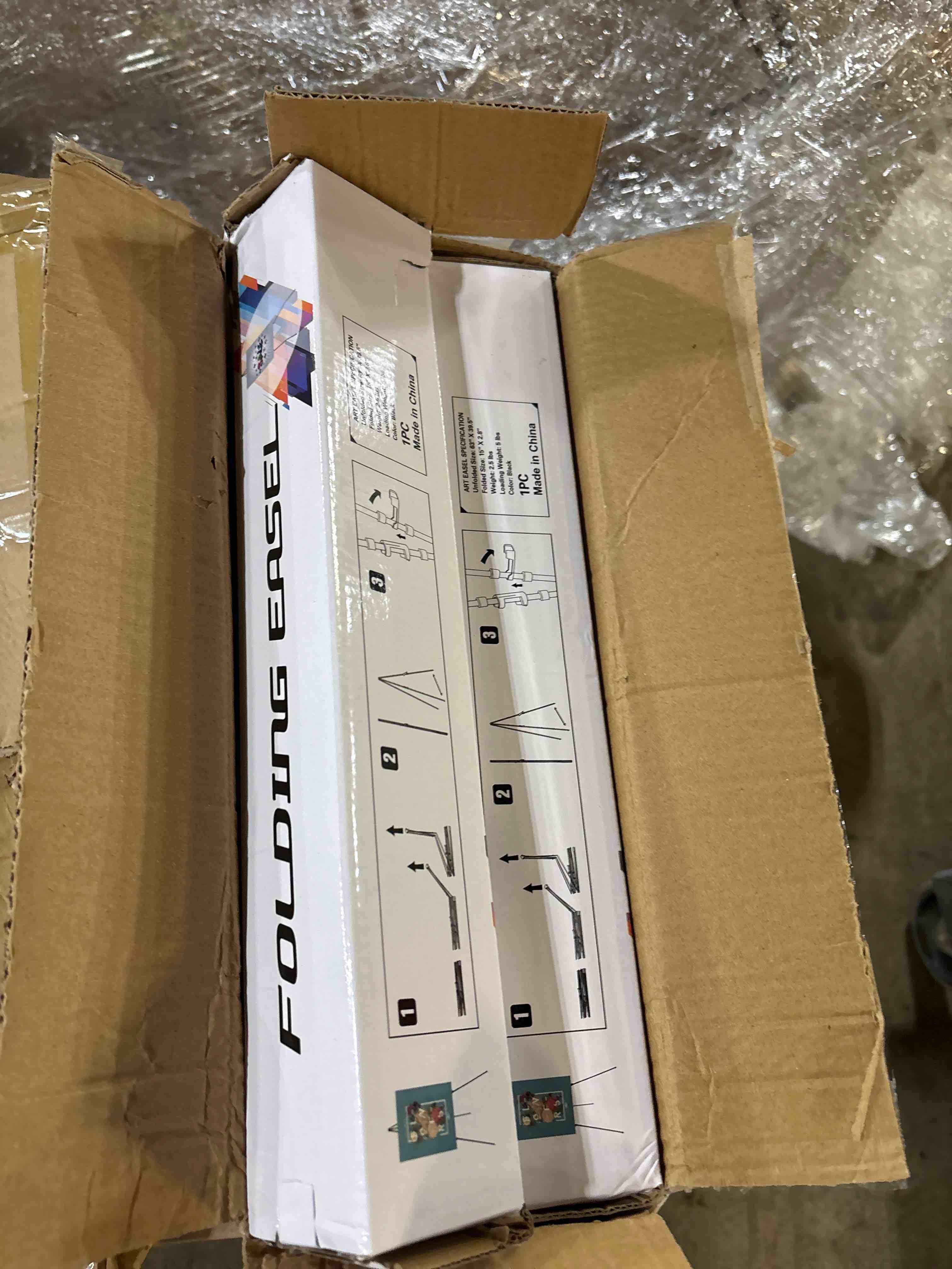 Condition photo showing New/Like New for 6 Packs Easel Stand for Display Easels for Signs Black Easel Floor Tripod Standing Poster Easel, Lightweight Metal Portable Welcome Board Stand, Base 63" Max, Supports 5 pounds