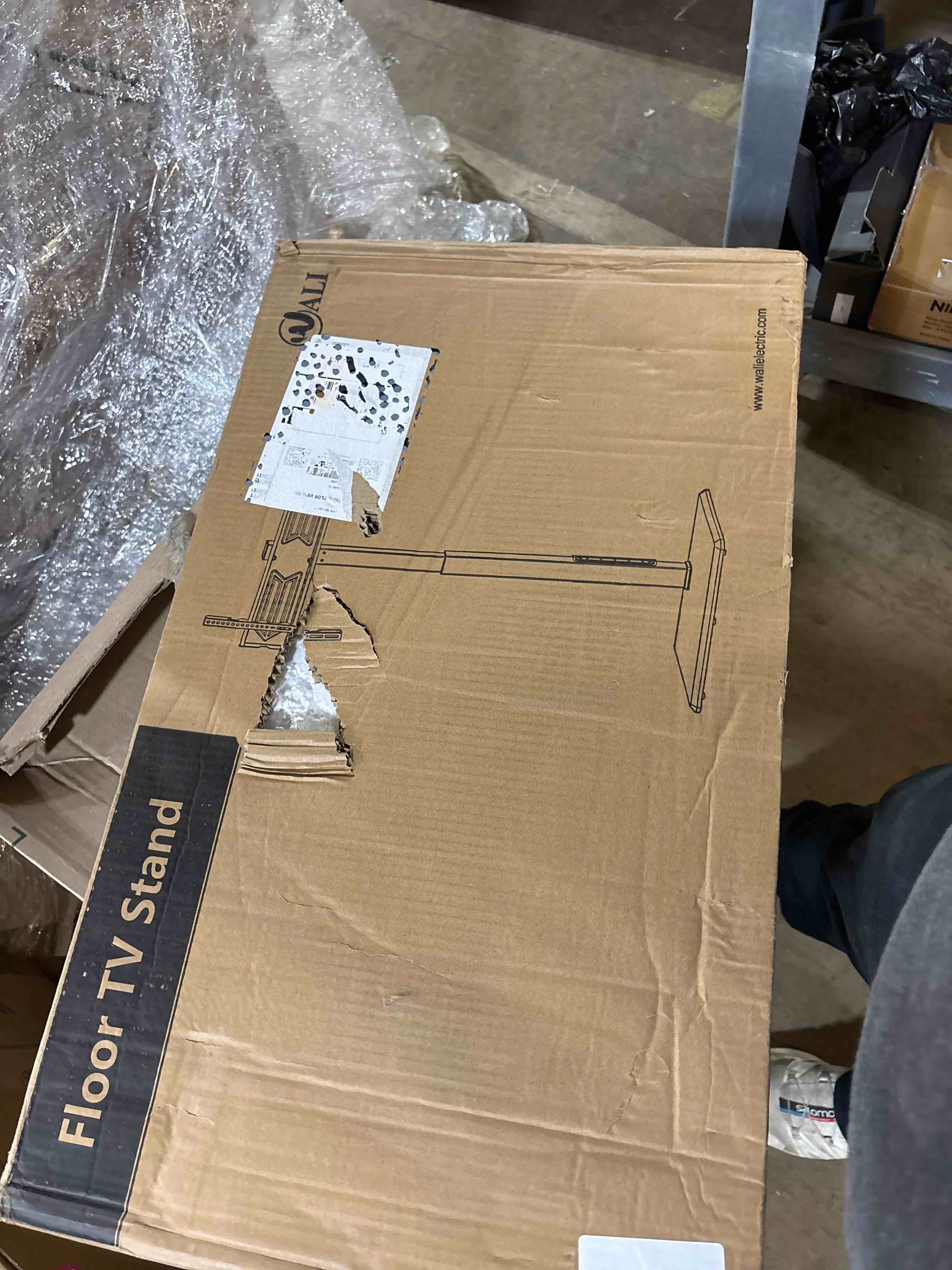 Condition photo showing New/Like New for WALI Floor TV Stand with Power Outlet, Tall TV Stand Mount for 32-75 inch TV up to 110 lbs, Swivel and Height Adjustable TV Stands with Wood Base for Bedroom, Office(TVDVD-7P), Black