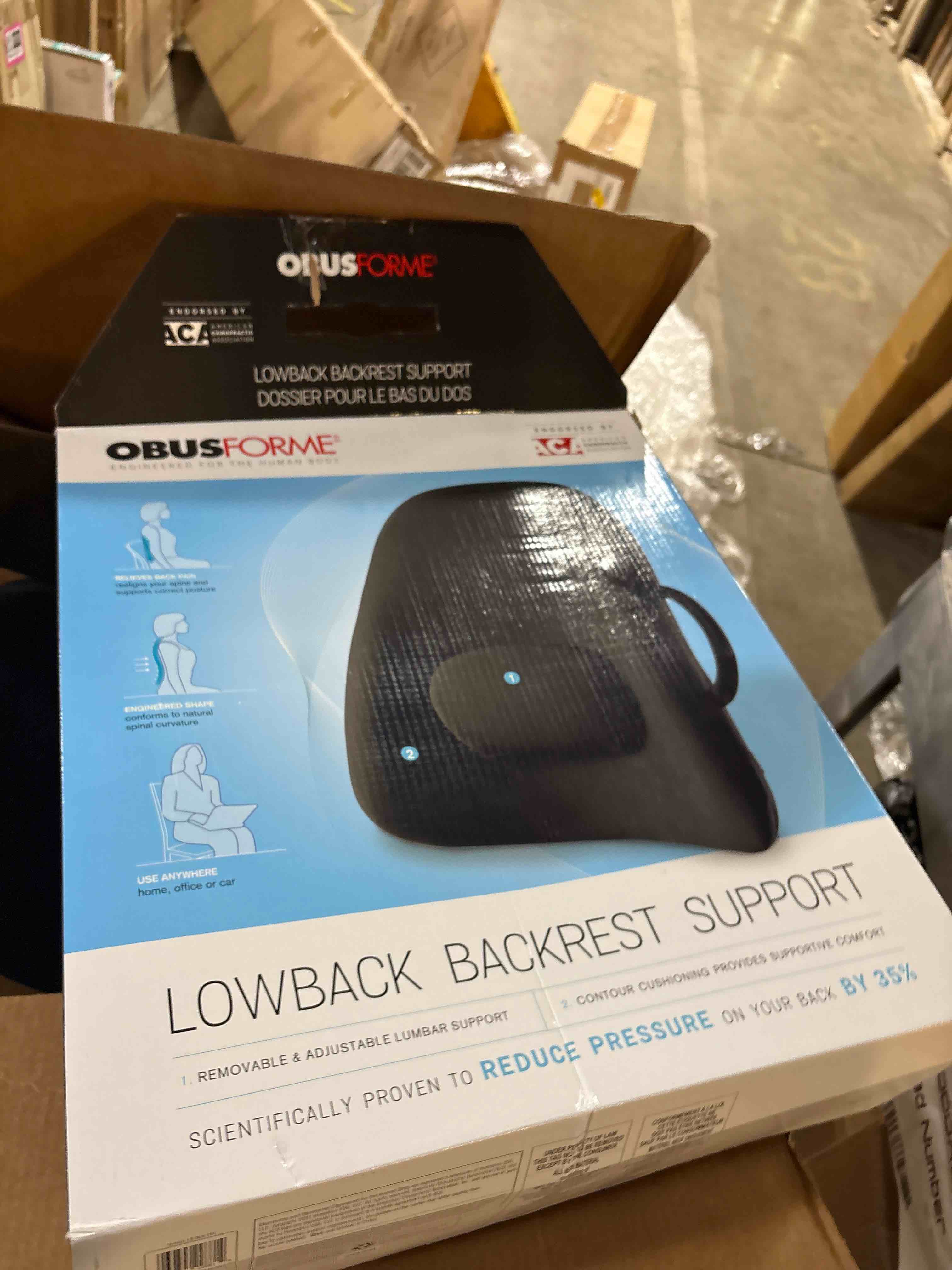 Condition photo showing Good Condition for ObusForme Lowback Backrest Support – Lower Back Padded Seat Cushion and Lumbar Support Pillow, Portable Posture Support with Soft and Durable Foam