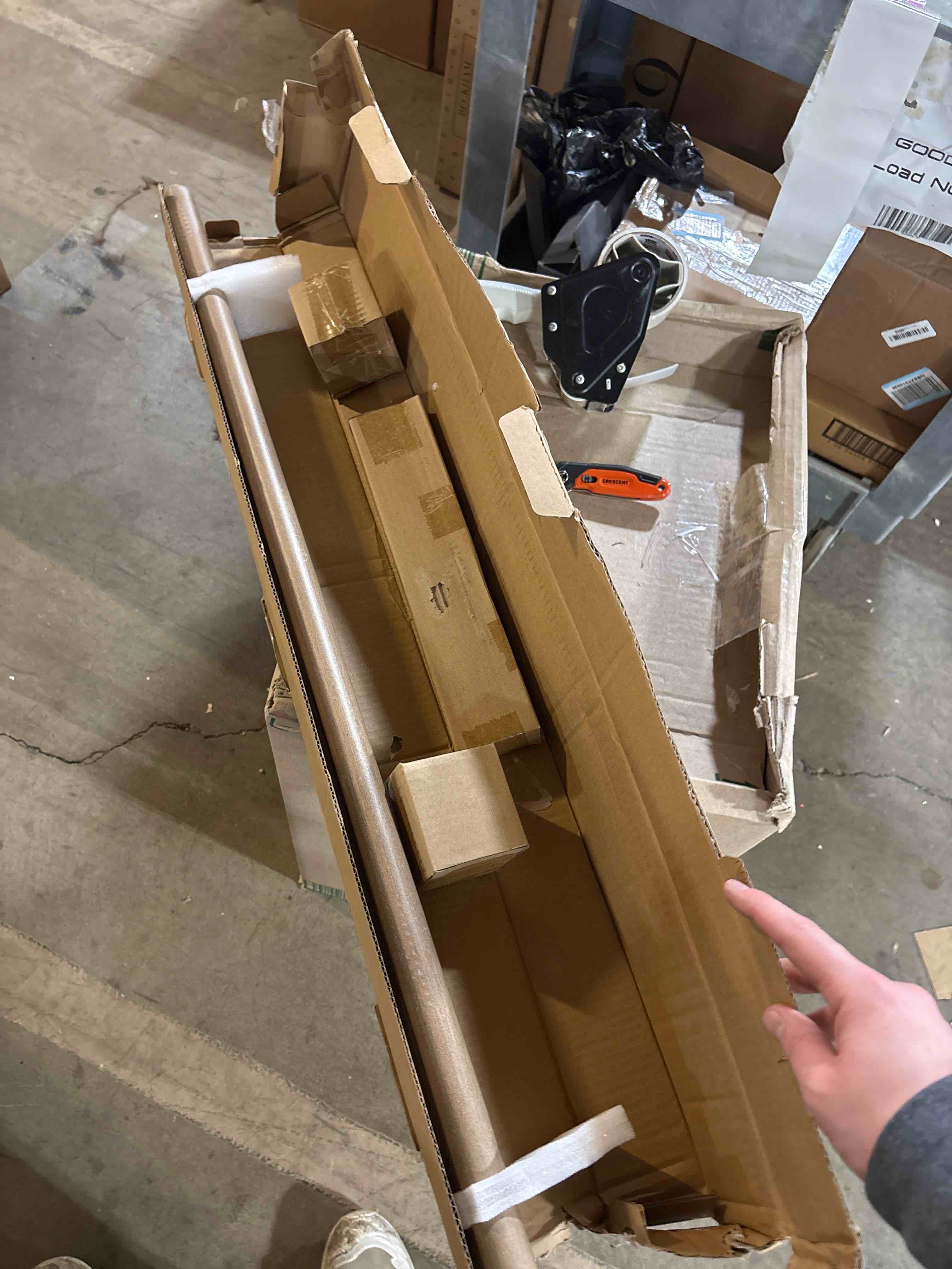 Condition photo showing Good Condition for MODE Farmhouse Collection Single Curtain Rod Set with Cottage Square Finials - 72 to 144 in, Weathered Oak