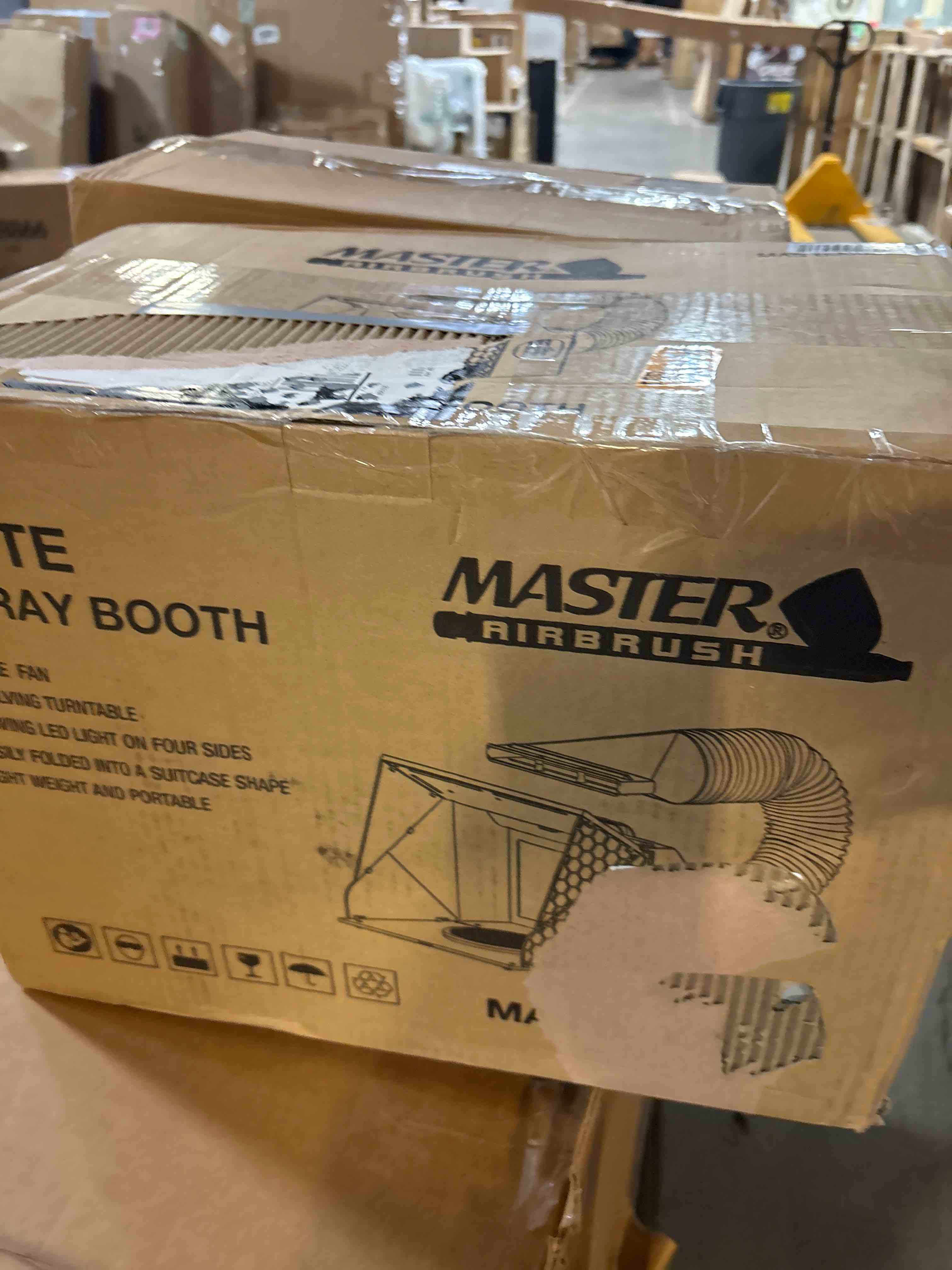 Condition photo showing New/Like New for Master Airbrush Portable Hobby Airbrush Paint Spray Booth Kit with 4 LED Lights, Turntable - Powerful Dual Exhaust Fans with Filter & Extension Hose - Painting Projects, Models, Arts, Crafts, Cakes