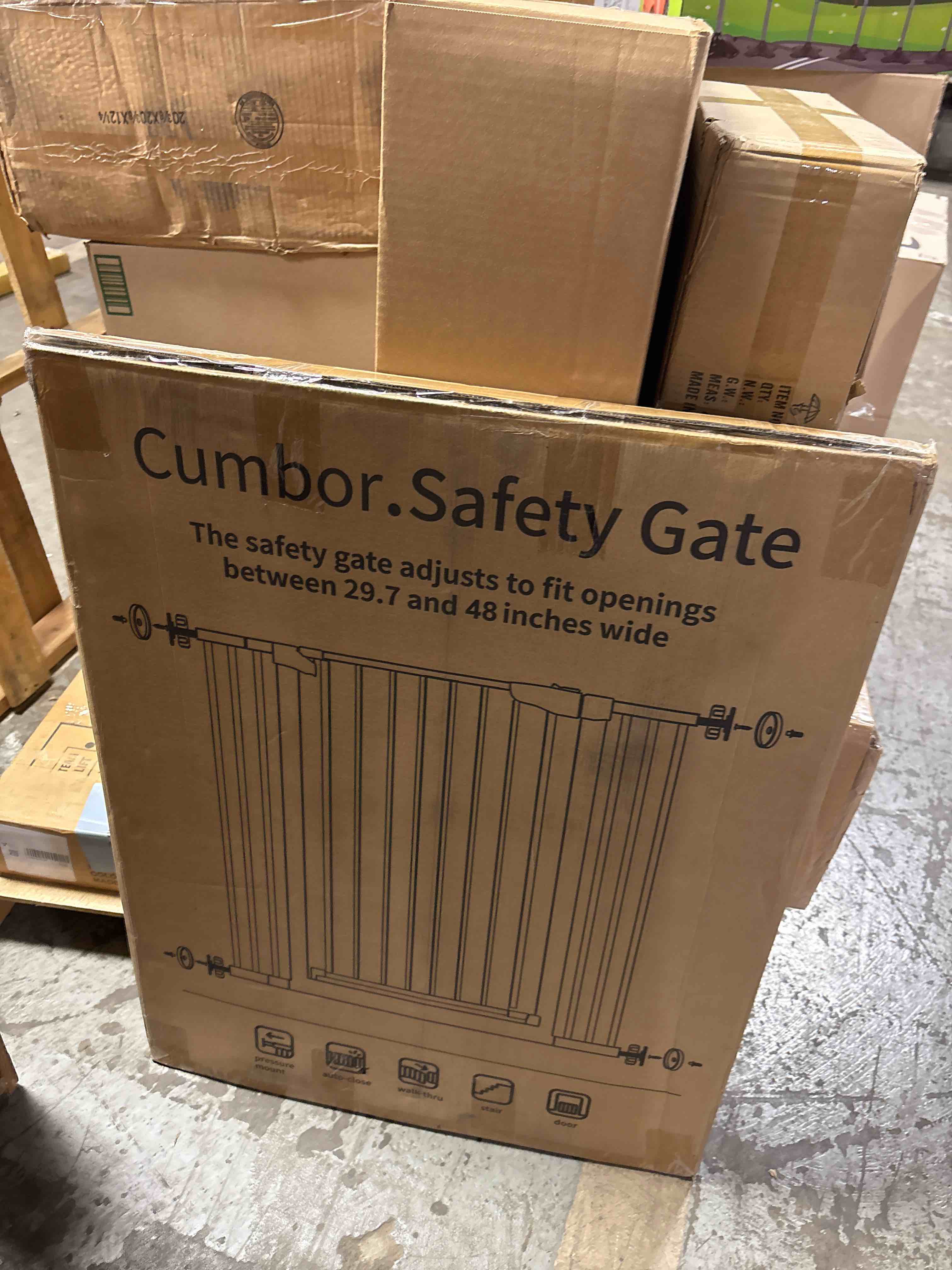 Condition photo showing Good Condition for Cumbor 36" Extra Tall Baby Gate for Stairs, 29.7-48" Wide Dog Gates for Doorways, Auto Close Safety Gate for Babies and Pets, Easy Install, Pressure Mounted, Fits Doorways, Stairs, Entryways, Black Black 29.7-48"W x 36"H
