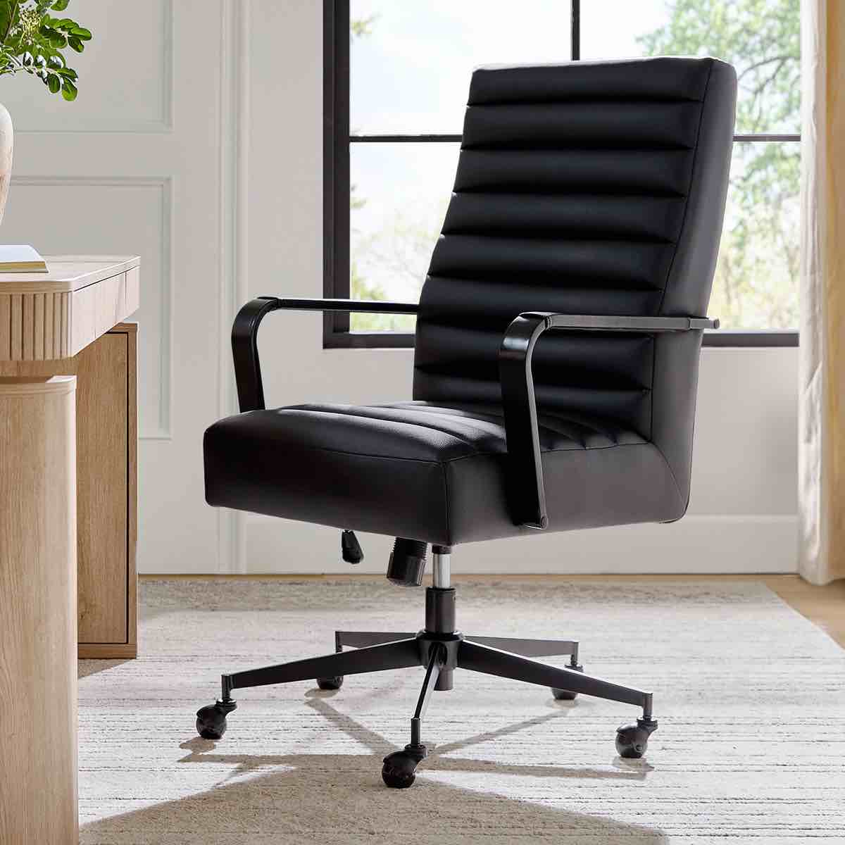 Martha Modern Industrial Simple Assemble Faux Leather Swivel Tilting Office Chair with High Back