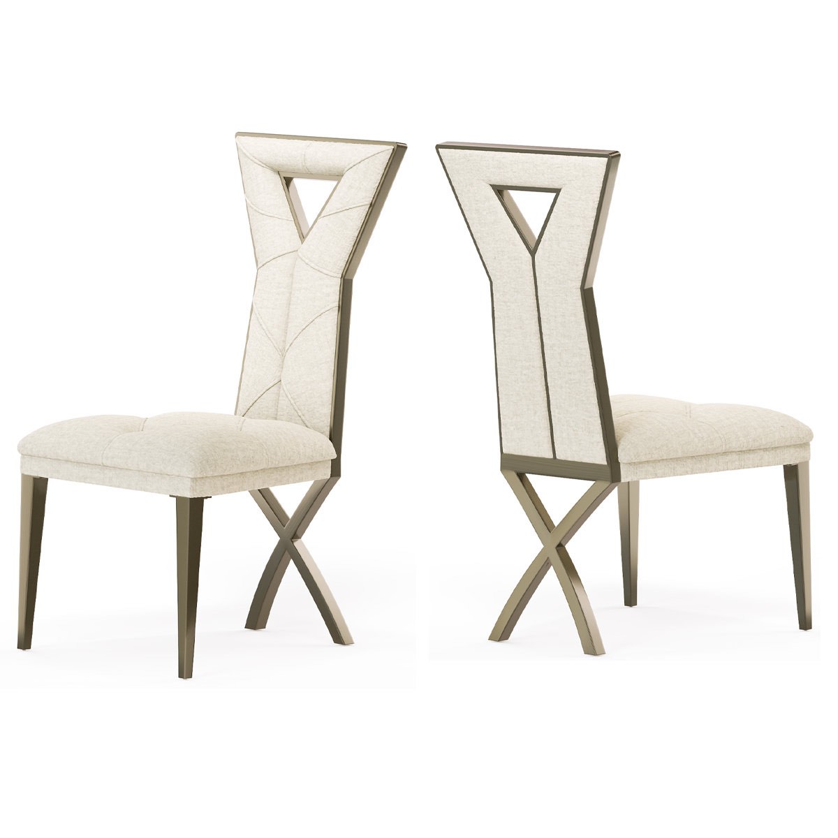 Glam White Chenille Dining Room Chairs With Brushed Bronze X-Shaped Legs Set Of 2 (Set of 2)