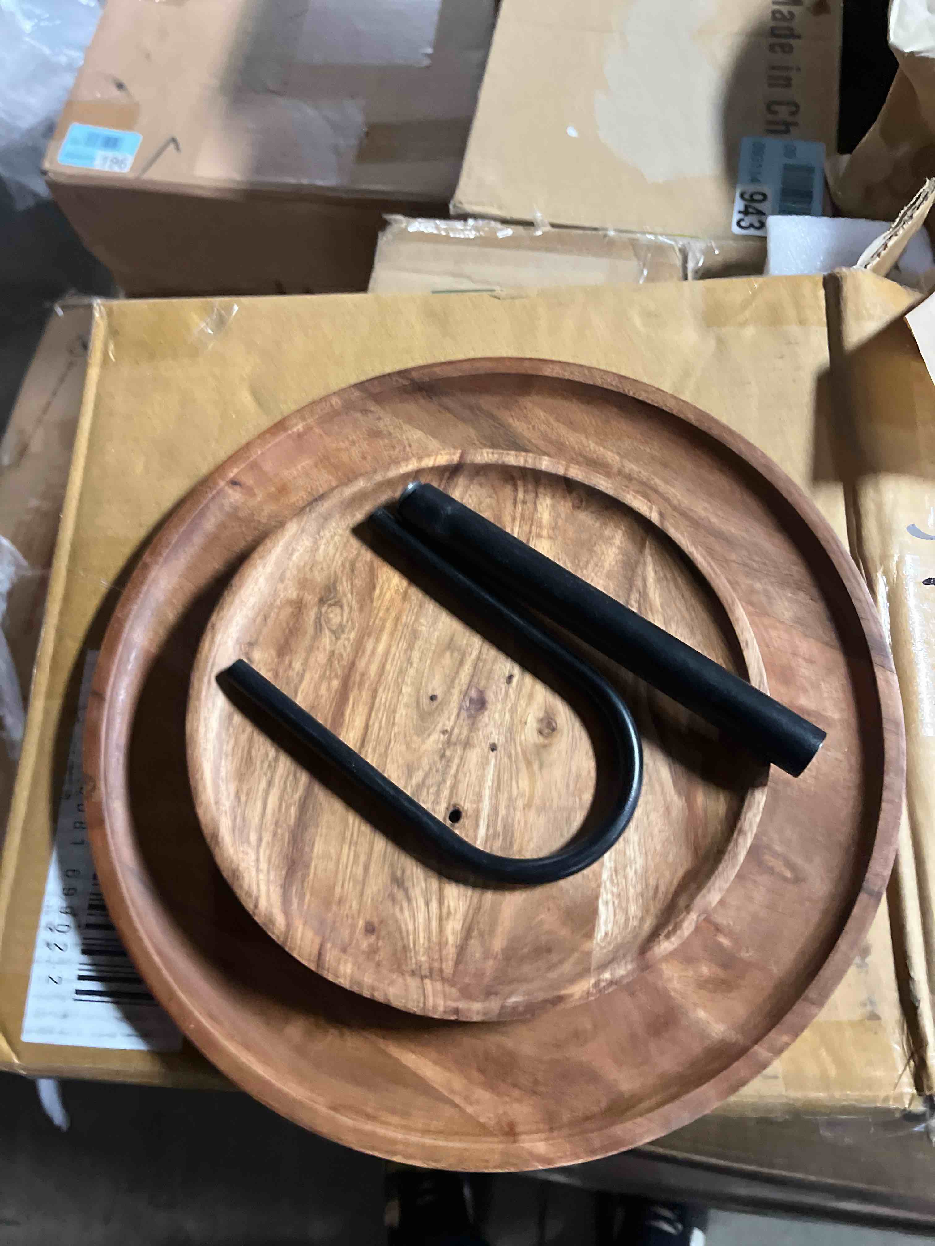 Condition photo showing New/Like New for Gibson Home Gracious Dining 2-Tier Round Acacia Wood Serving Tray