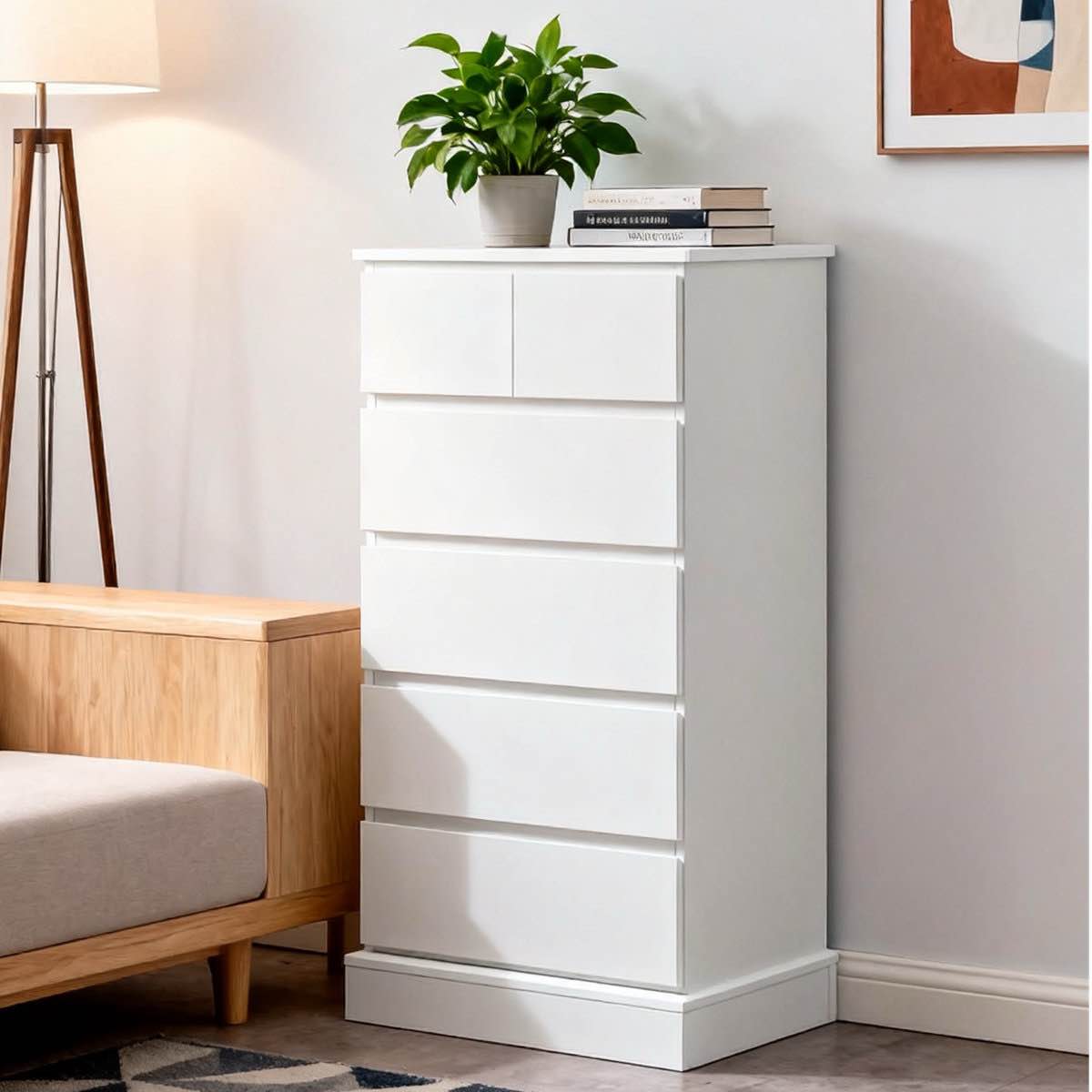 6-Drawer Tall Dresser, Modern Handleless Storage Cabinet with Anti-Tip Kit for Bedroom & Living Room