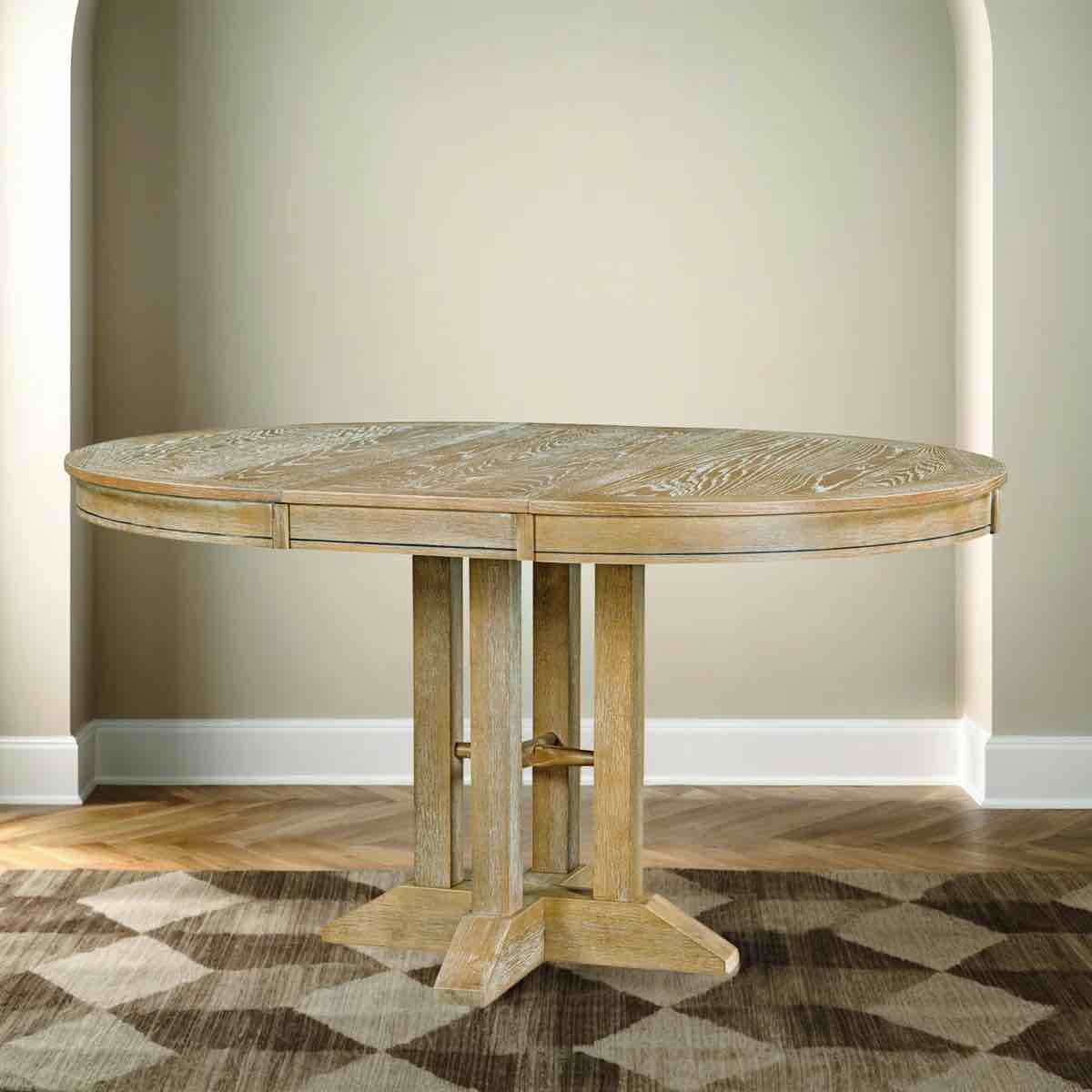 Extendable Farmhouse Round Dining Table - Retro Style With Durable Wooden Frame, Seats 6