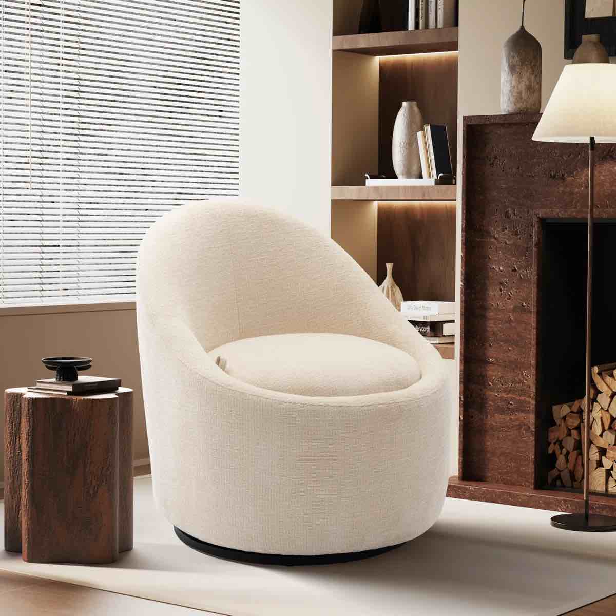 Modern Small Barrel Swivel Accent Chair with Hidden Storage,No installation required 