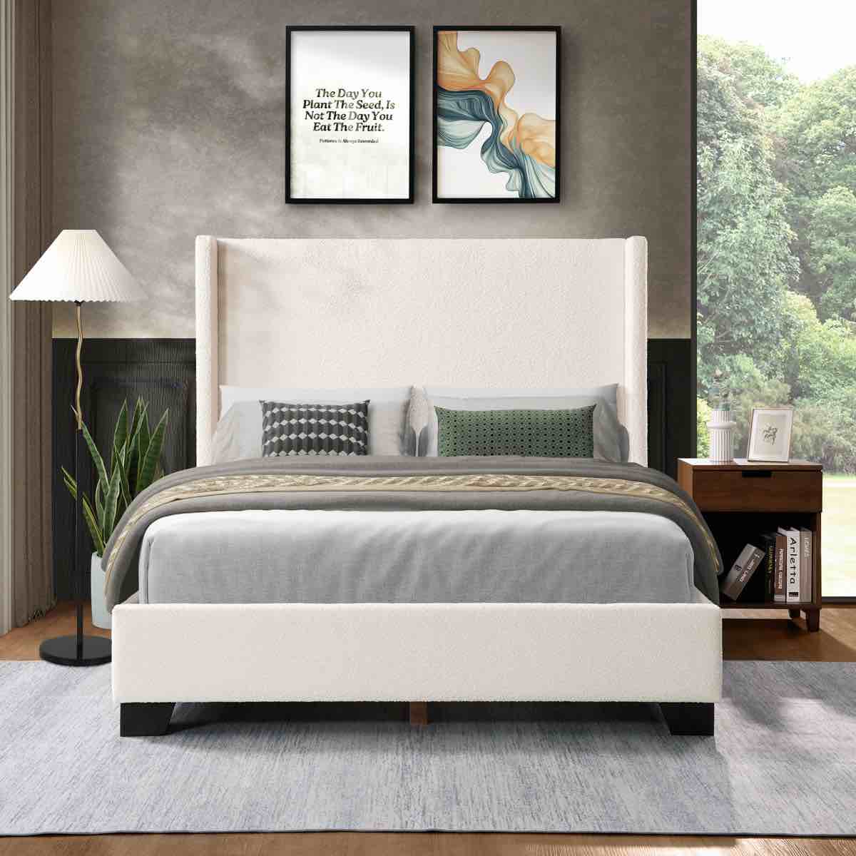 reinette upholstered wingback platform bed, incomplete headboard only*