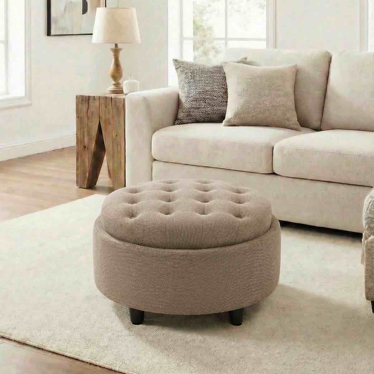 25'' Oversized Upholstered Round Storage Ottoman