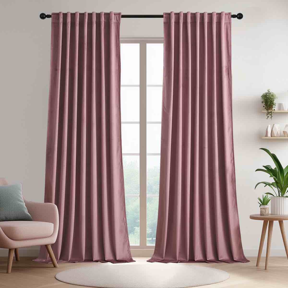 Deavion Velvet Solid Color Back Tab Room Darkening Curtain Panels (Set of 2)