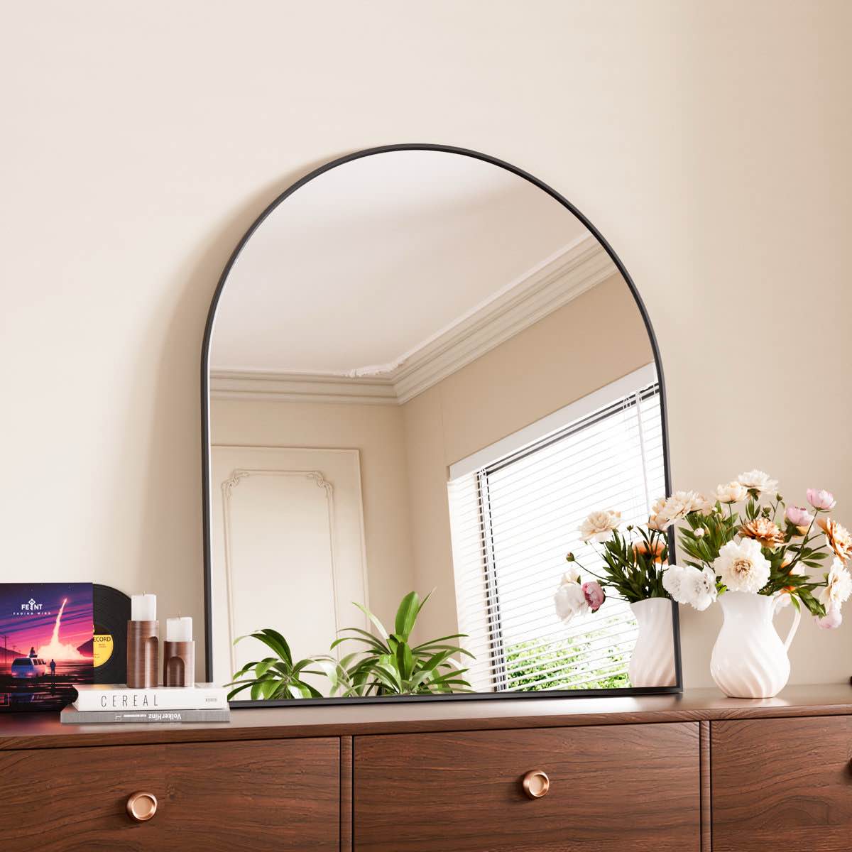 Arched Aluminum Frame Vanity Mirror for Bedroom Dresser, Entryway, Living Room