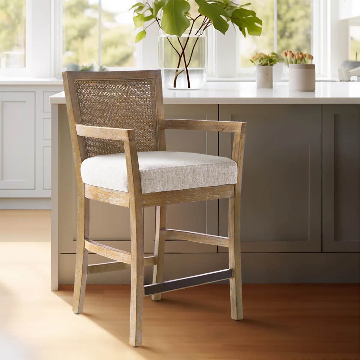 Jennette Solid Wood Cane Back Counter Stool By Bay Isle Home™