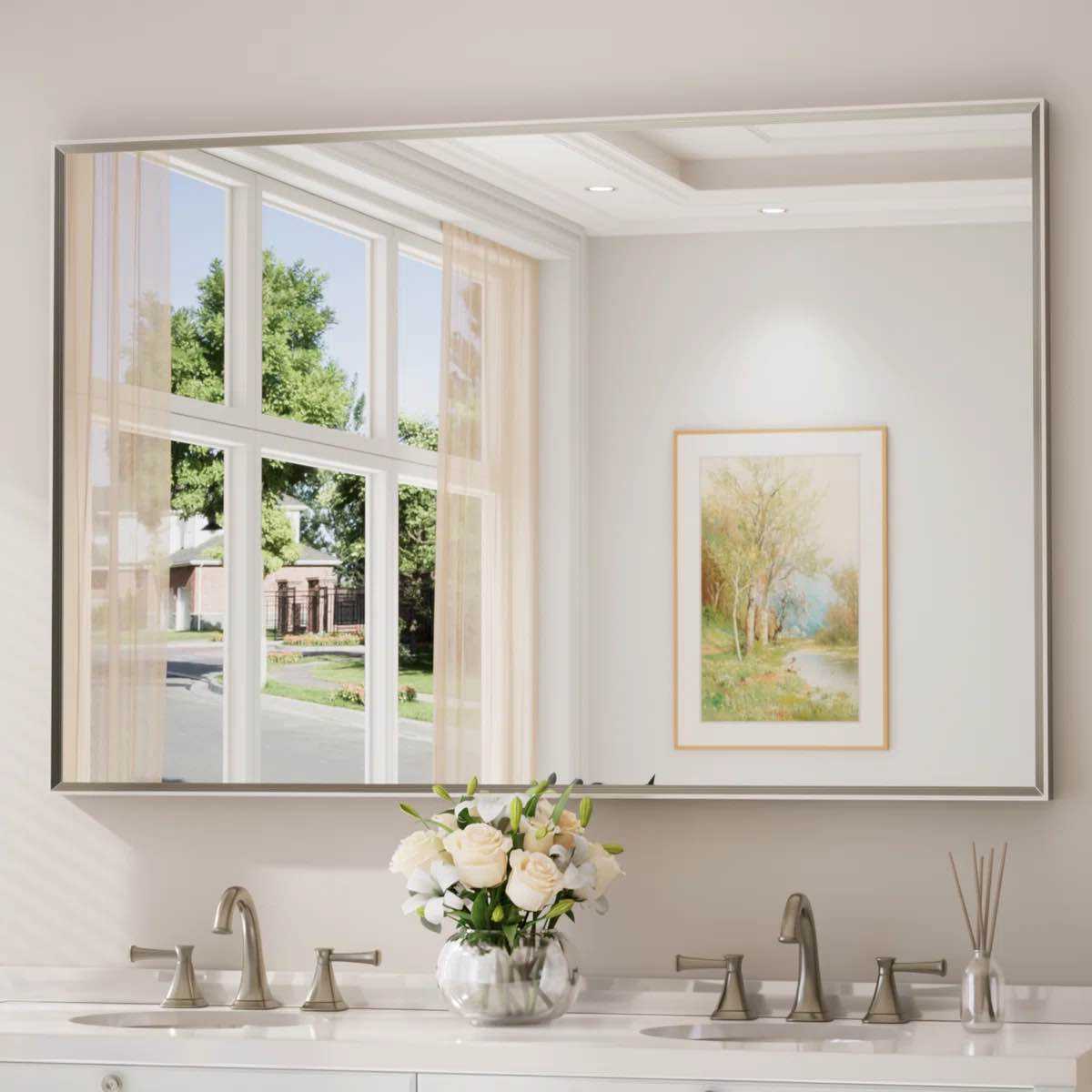 Bathroom Vanity Mirror with Aluminum Frame and Tempered Glass By Ebern Designs