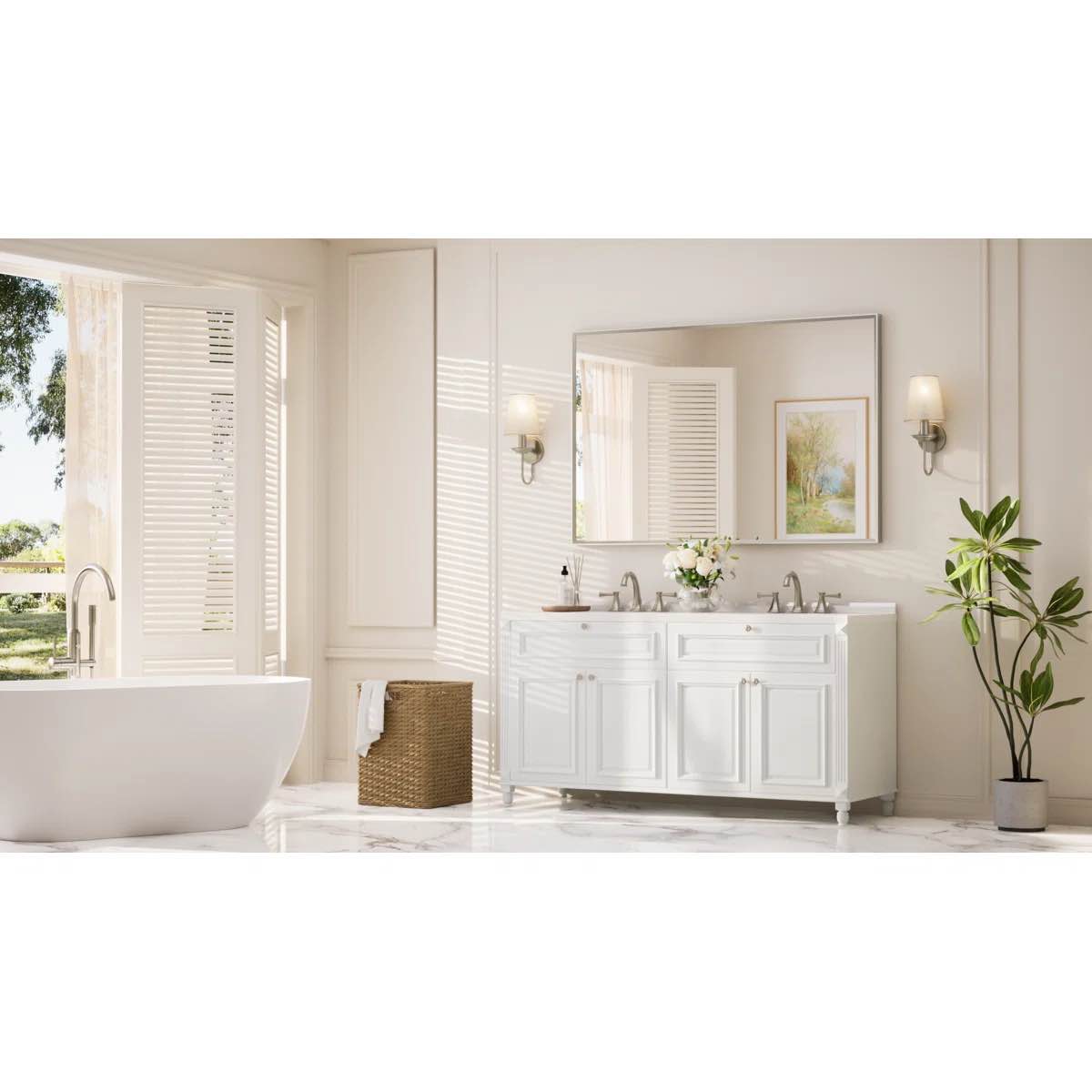 Condition photo showing Good Condition for Bathroom Vanity Mirror with Aluminum Frame and Tempered Glass By Ebern Designs