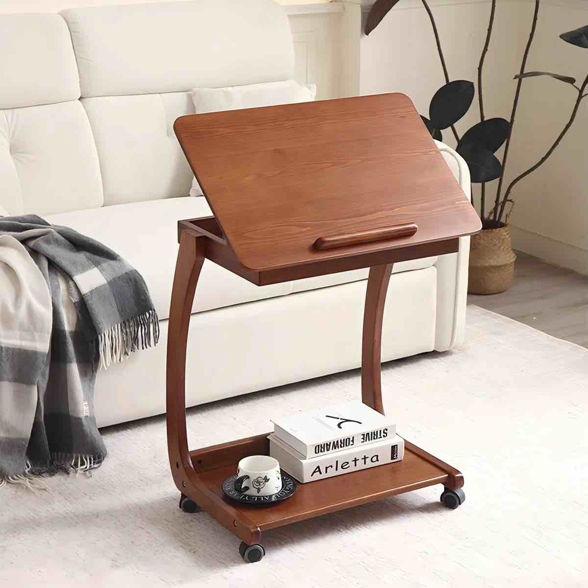 Condition photo showing Good Condition for 23.62" Walnut Color Solid Wood Portable Removable End Table By Hokku Designs
