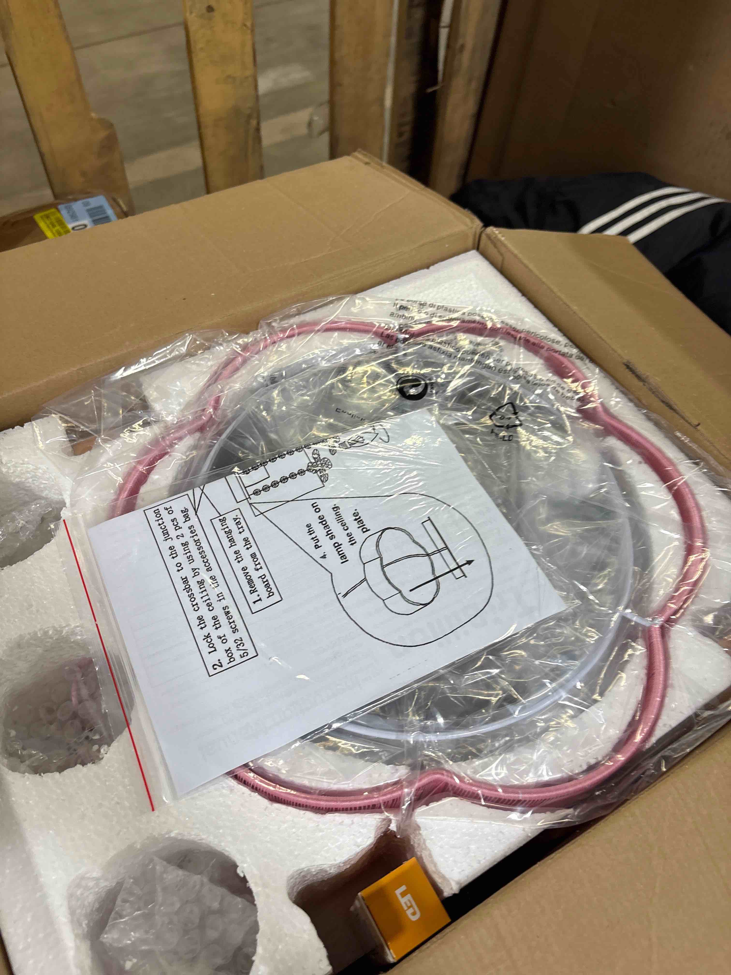 Condition photo showing New/Like New for 3 Light Bedroom Mini Chandelier Ceiling Light Pink Lamp 13" Small Crystal Chandelier Flush Mount Chandeliers with Handmade Flower Lampshade for Girls' Bedroom,Closet,Nursery,Dinning Room Bulb Included