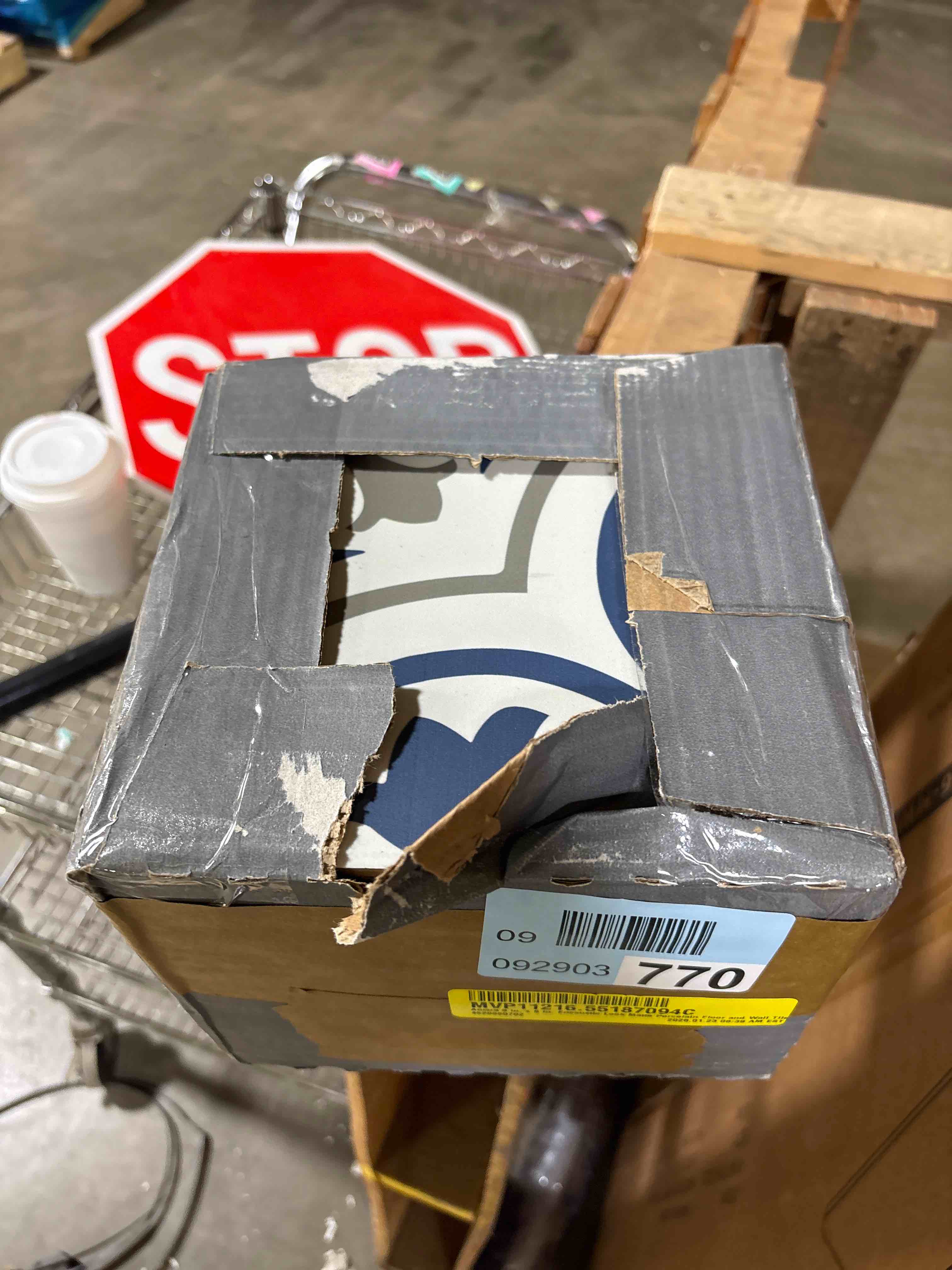 Condition photo showing New/Like New for Amara 8 in. x 8 in. Encaustic Look Matte Porcelain Floor and Wall Tile By Ackland