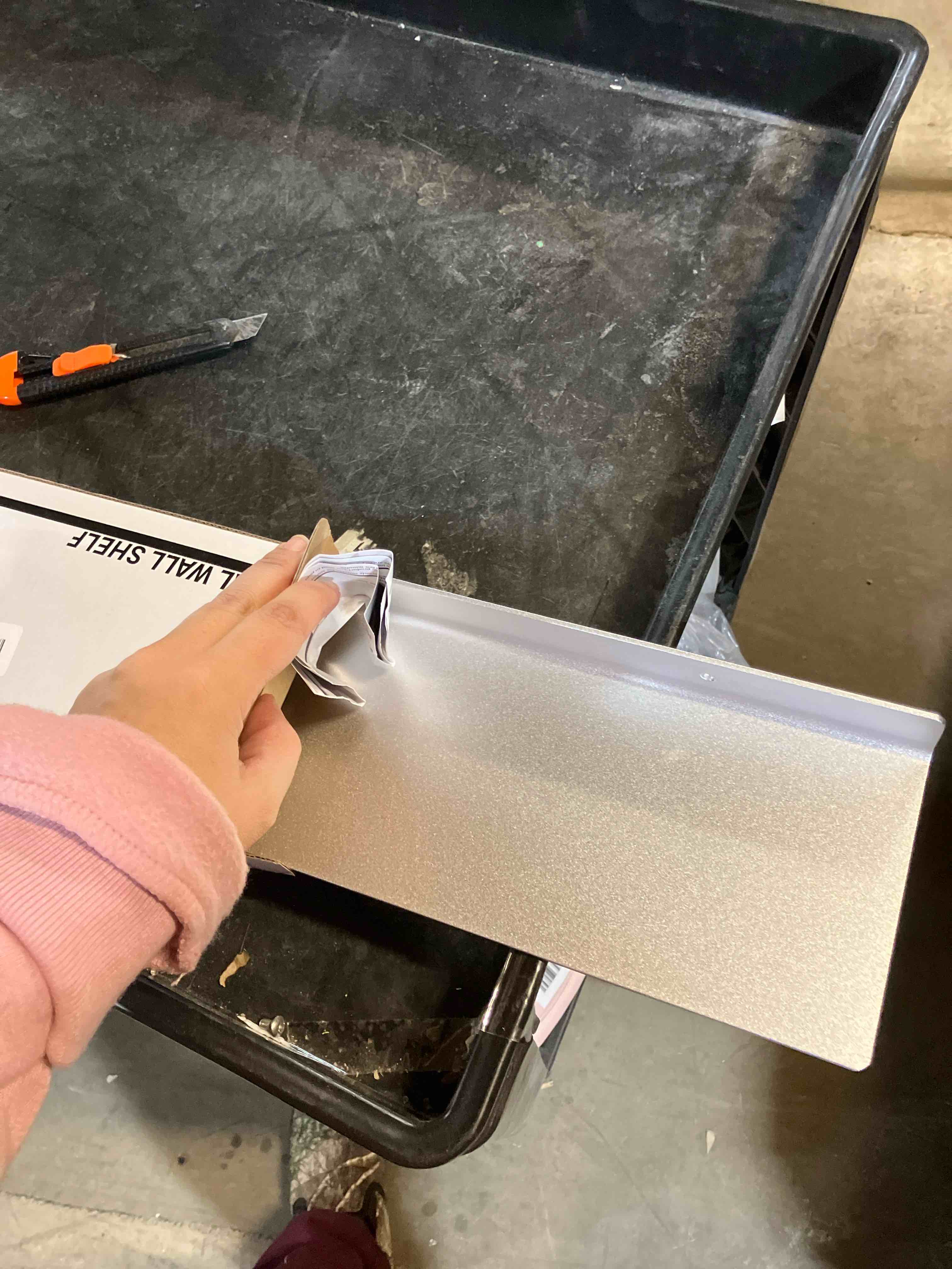 Condition photo showing Good Condition for Danpoo Adhesive Floating Shelf for Wall Storage, Metal Wall Shelf for Bathroom/Living Room/Kitchen/Bedroom, 20" Long Display Shelf for Collectibles, Silver 20 IN Silver