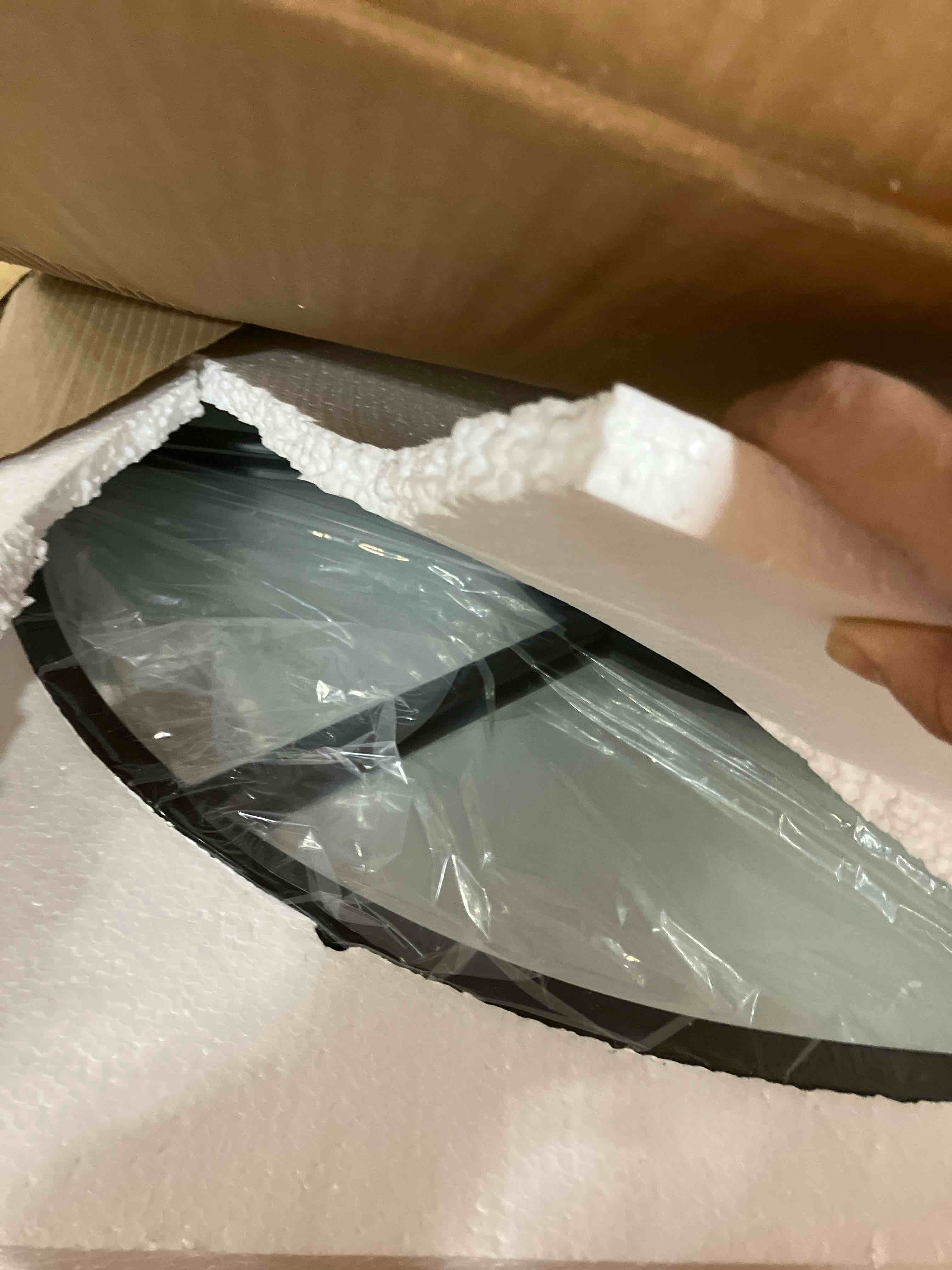 Condition photo showing New/Like New for Black Arched Window Mirror, Large Window Pane Mirror with Beveled, Metal Framed Windowpane Mirrors, 28.5" X 50" Arched Wall Mirrors for Wall Decor, Entryway, Living Room 50"L x 28.5"W Black