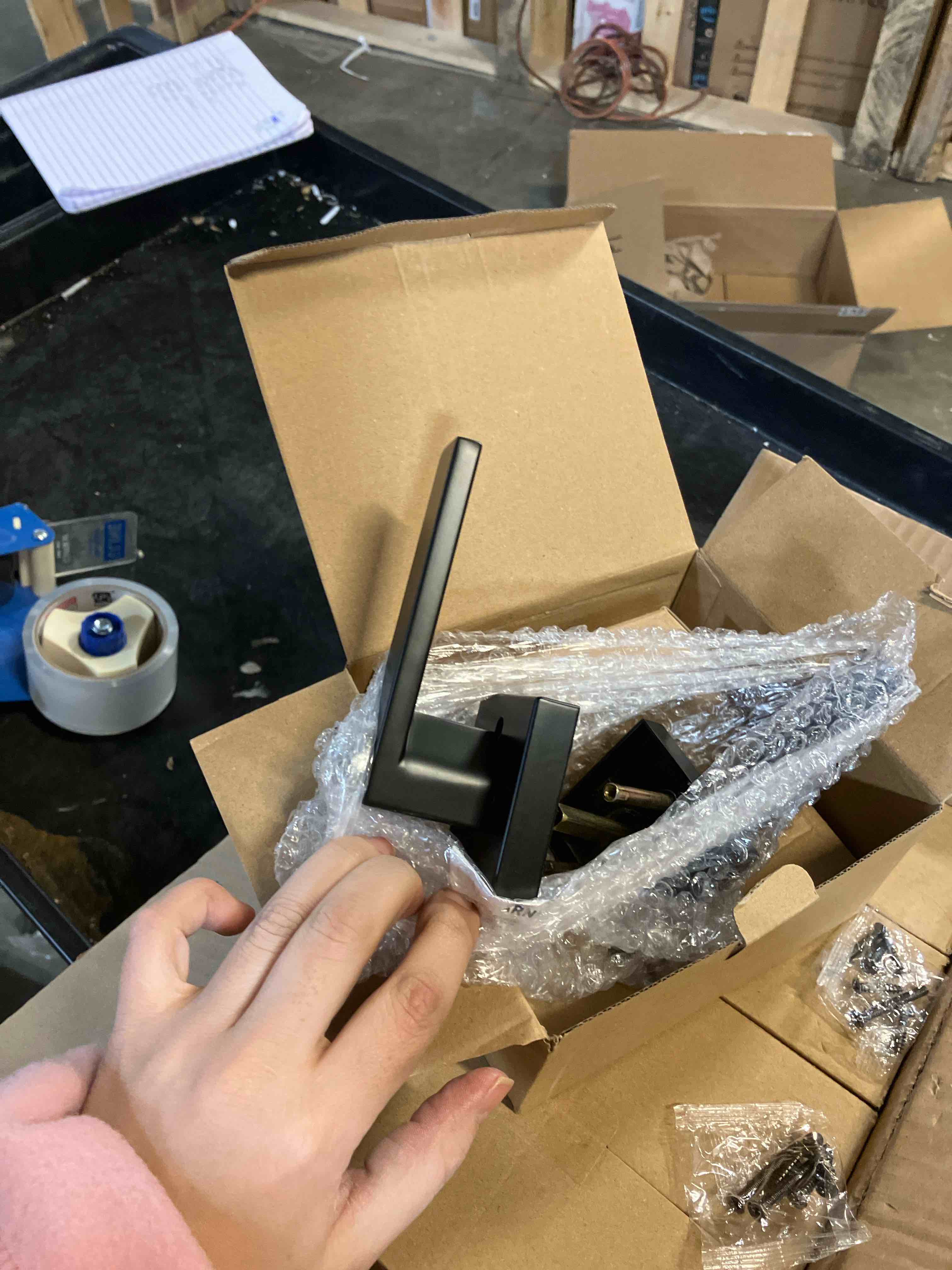 Condition photo showing New/Like New for Estmoon 5 Pack Matte Black Door Handles Interior Door Knobs, Home Improvement Keyless Privacy Door Lock, Heavy Duty Zinc Alloy 2.07 lb Door Leverset for Bedrooms Bathrooms 5 Pack Privacy(With Lock)