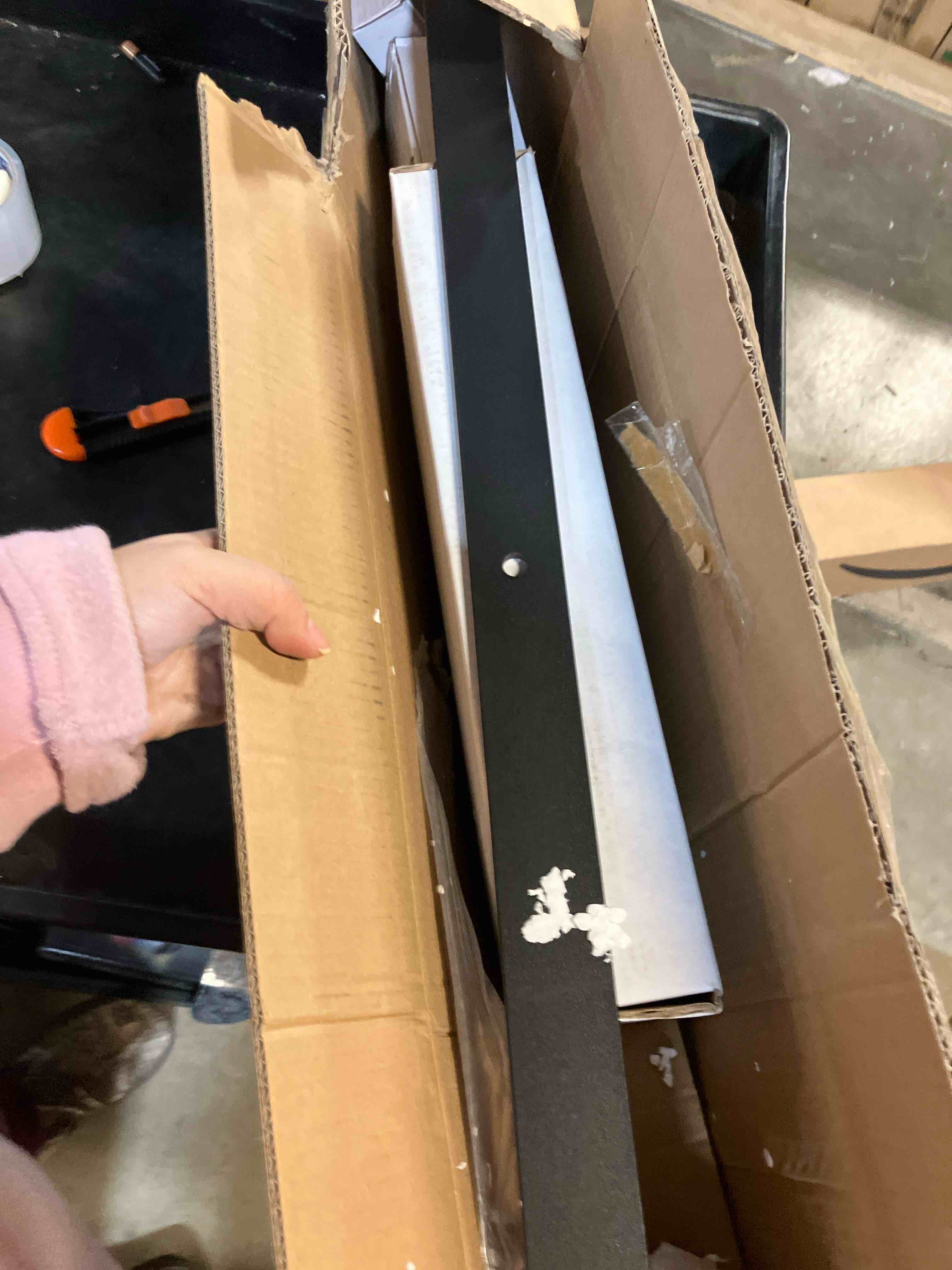 Condition photo showing New/Like New for 64" Bifold Sliding Barn Door Hardware Track Kit,Side Mounted Black J Shape Roller,Smoothly and Quietly,Assembly Easy,Fit Double 30" Bi-Folding Doors (Door Not Included)