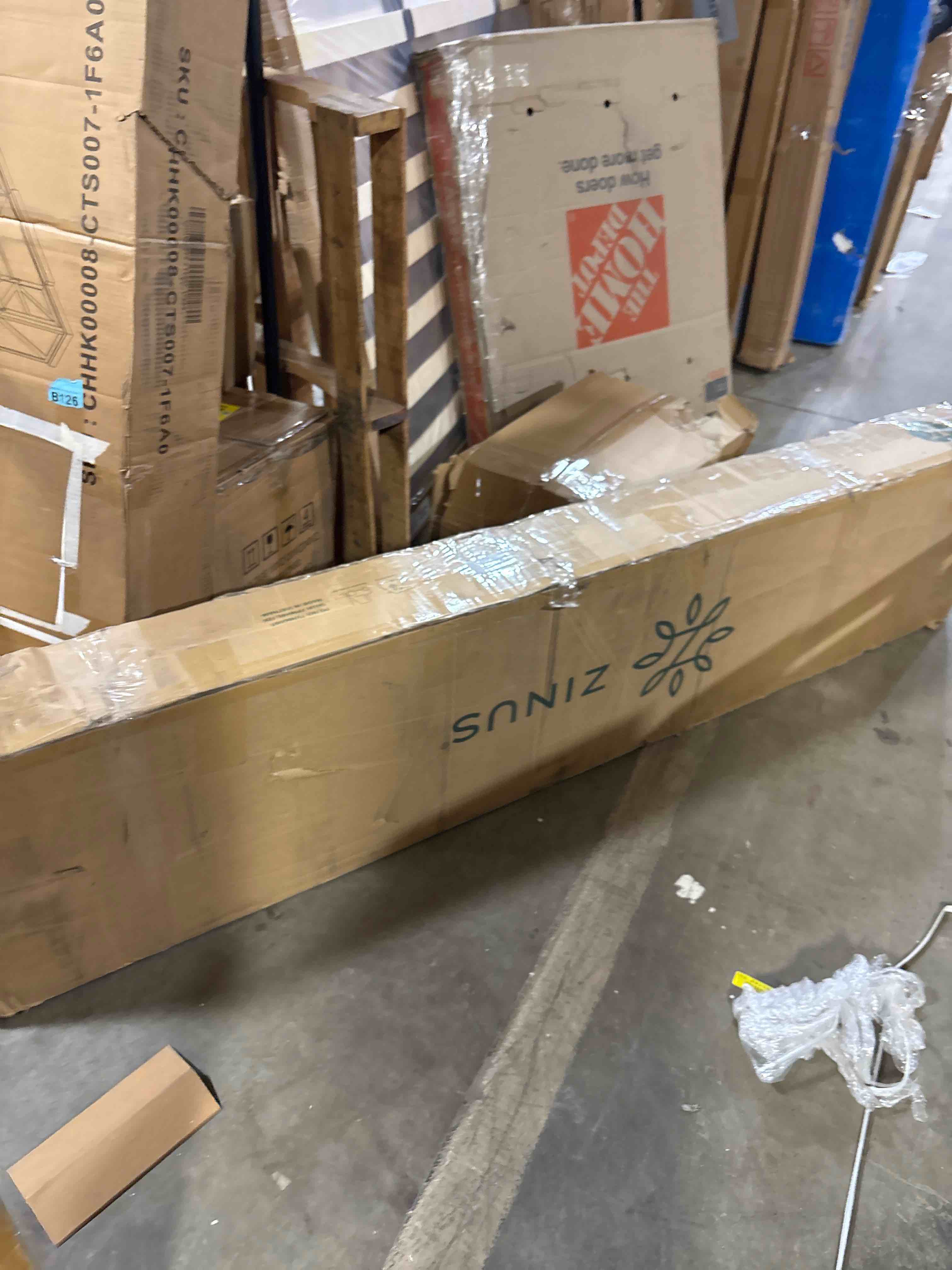 Condition photo showing Good Condition for ZINUS Allen Mid Century Wood Platform Bed Frame, Solid Wood Foundation, Wood Slat Support, No Box Spring Needed, Easy Assembly, King