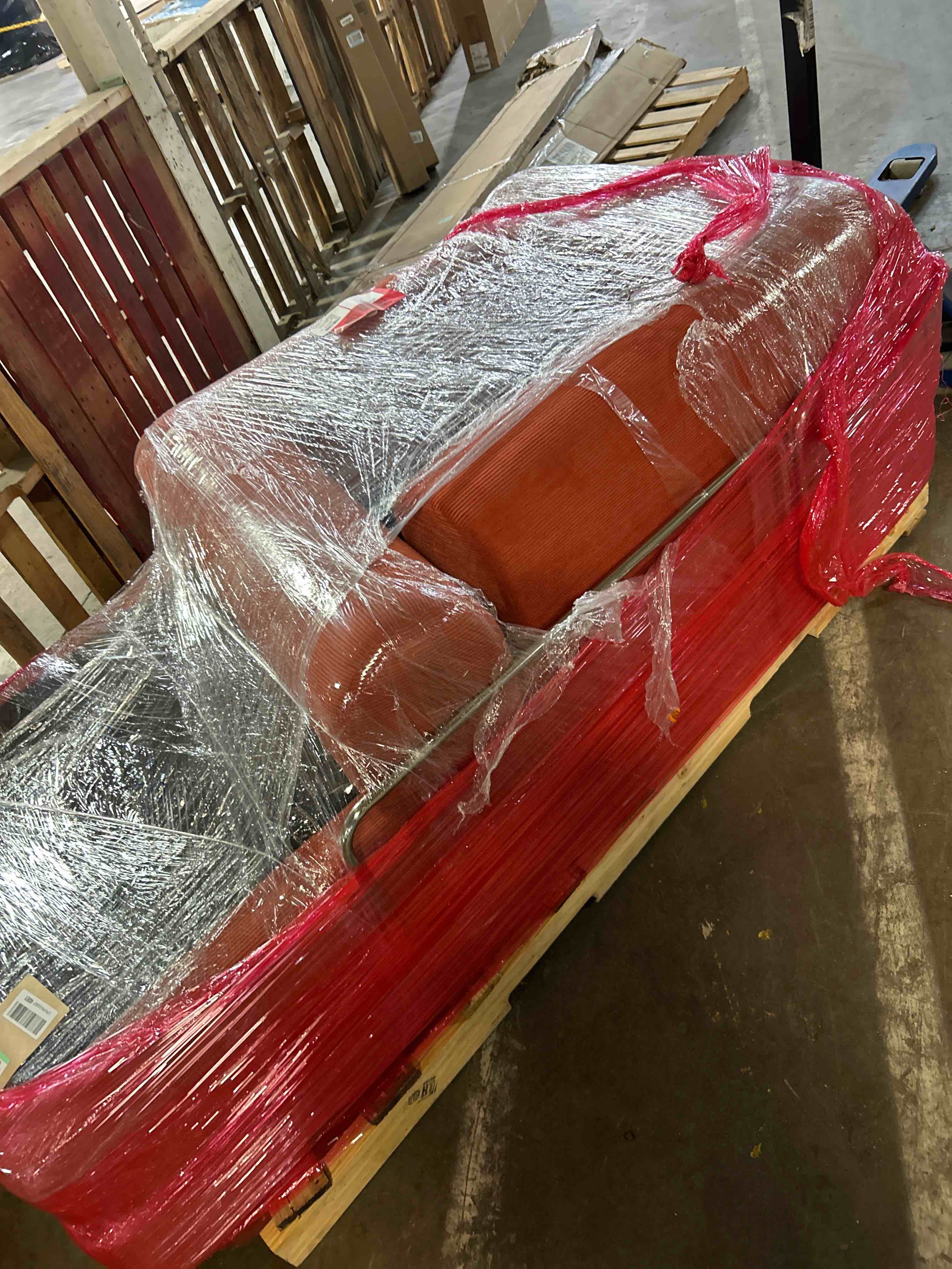 Condition photo showing Good Condition for 79" convertible sofa bed with pillows, corduroy folding sleeper sofa with fixed-shape frame, boneless couch for living room bedroom, floor sofa lounge no assembly required (a - style-orange)(no cushions)