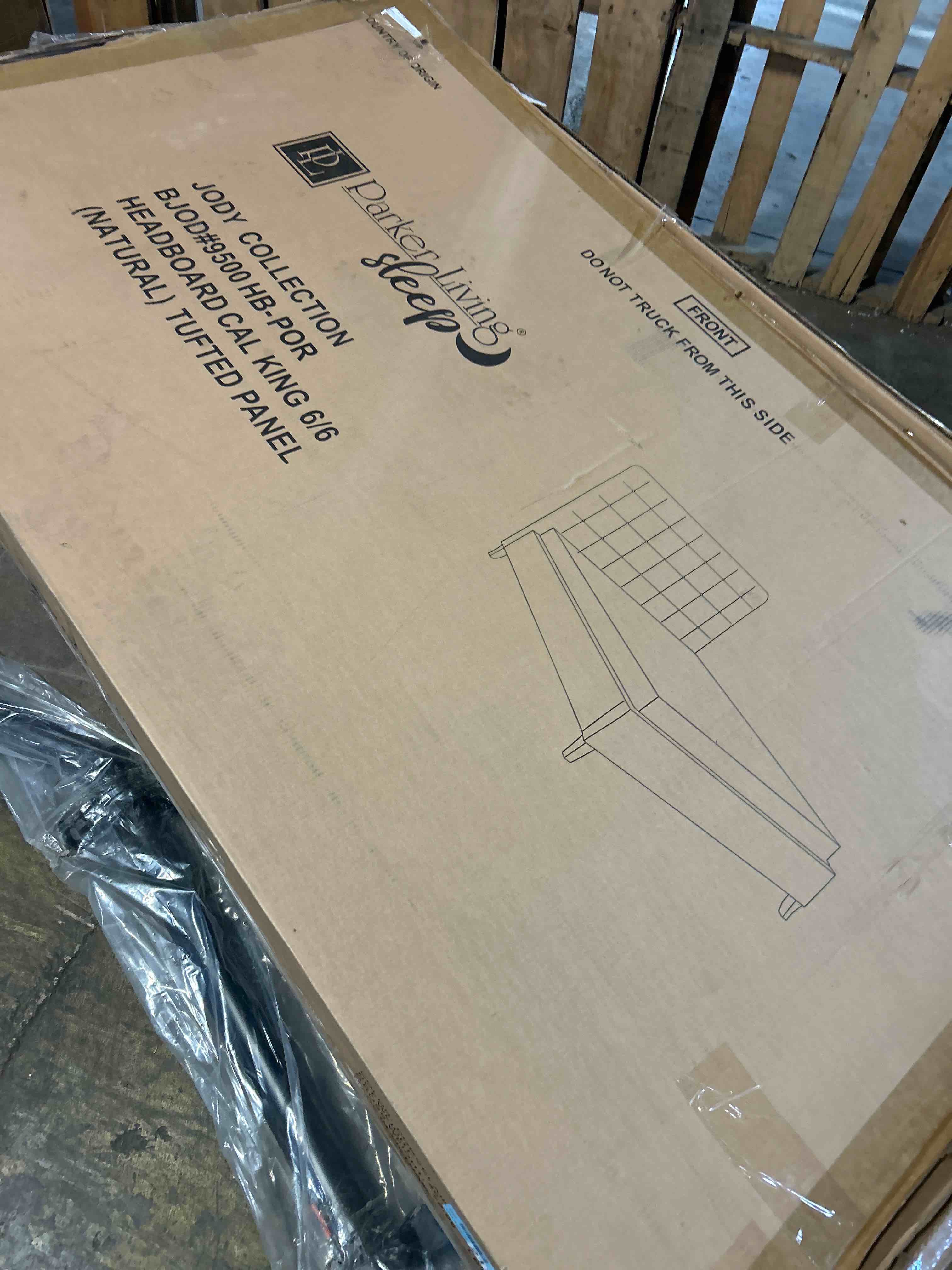 Condition photo showing As Is for headboard cal king 6/6 (natural) tufted panel(headboard only grey)