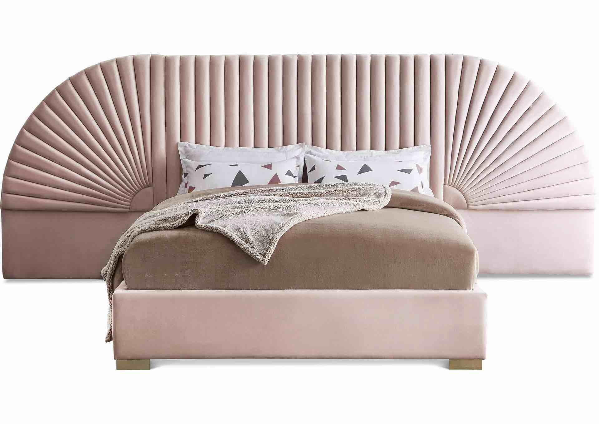 Cleo Pink Velvet Queen Bed (Incomplete boxes 2/3 and 3/3 missing box 1/3)