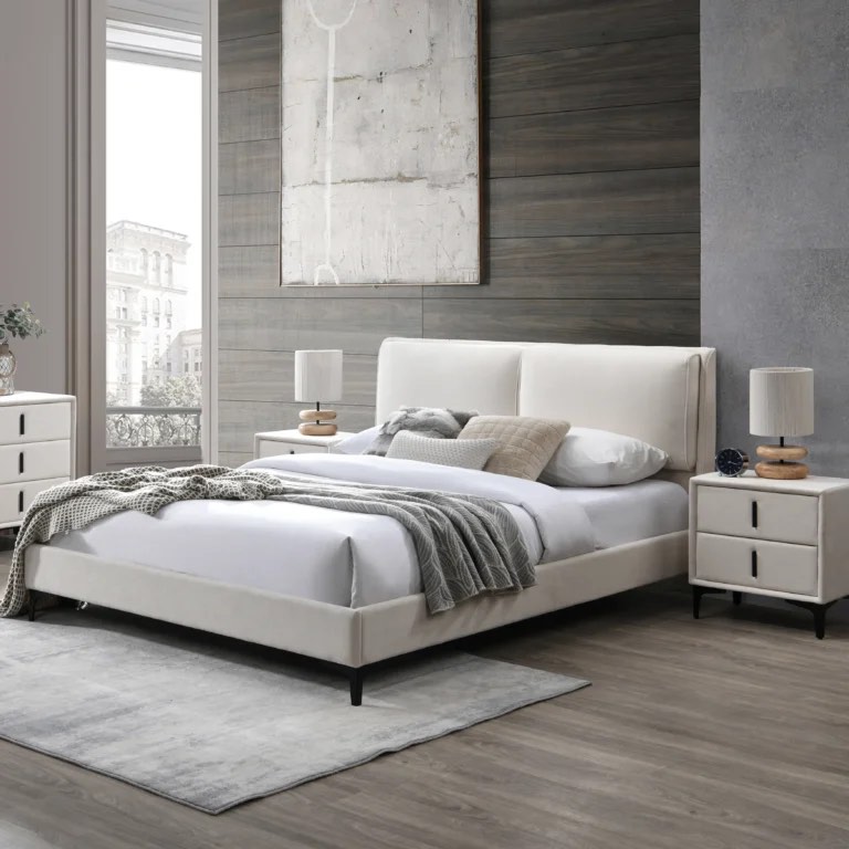 Porter Queen Bed – Cream  (Slats only)