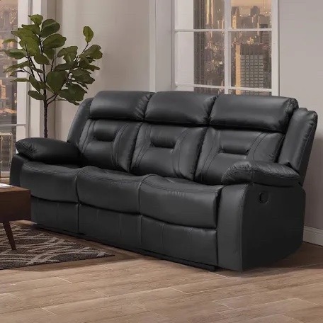 84" Wide Modern Faux Leather Manual Reclining Sofa with Pillow Top(2 boxes only) (beige color)