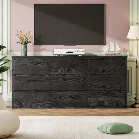  9 Drawer Dresser For Bedroom, Large Black Chest Of Drawers For Bed(Box A only)