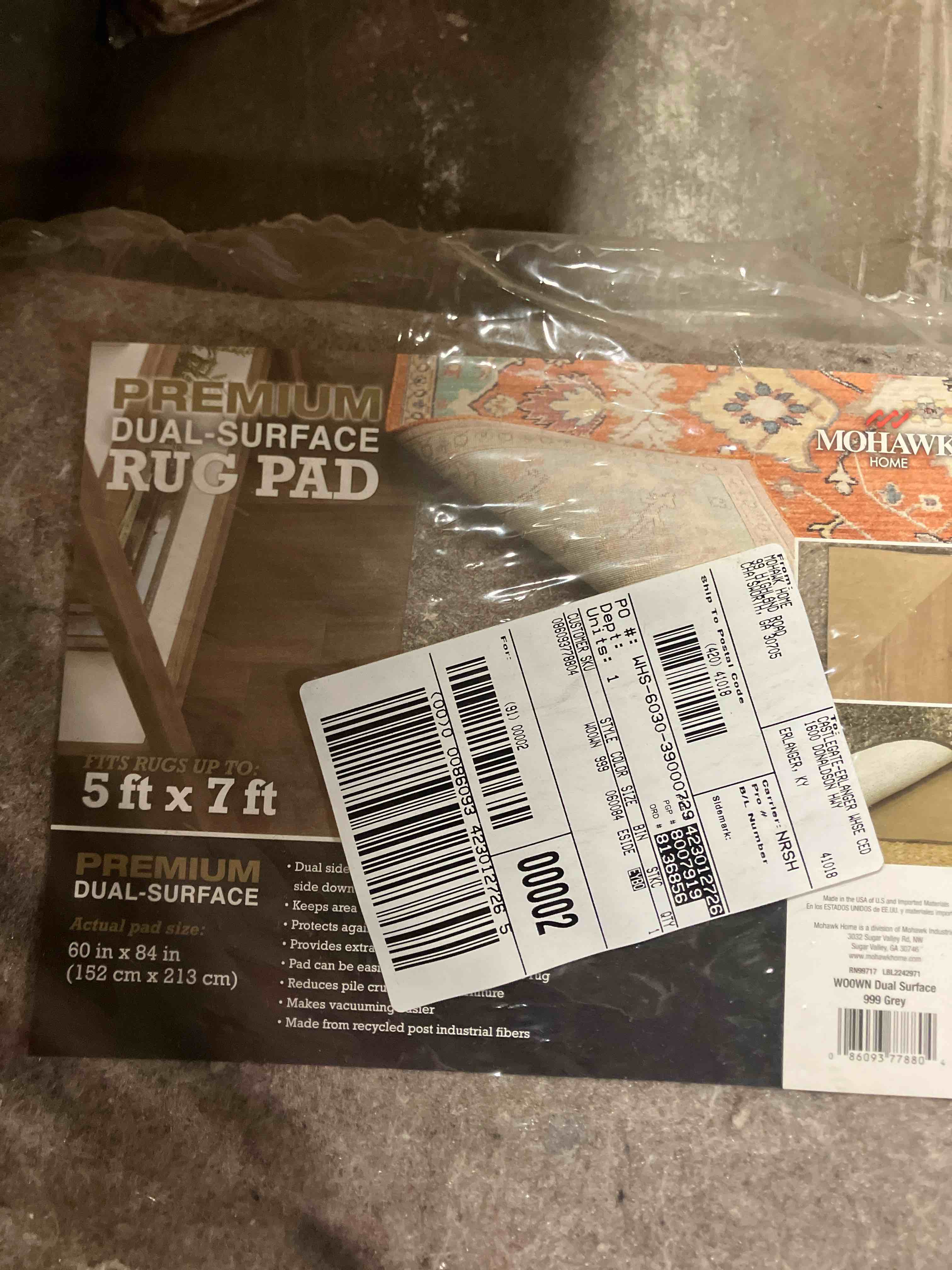 Condition photo showing New/Like New for mohawk home non slip rug pad 5' x 7'- 1/4" thick felt + latex rubber gripper - dual surface cushion for hardwood, carpet, tile floors, made in usa